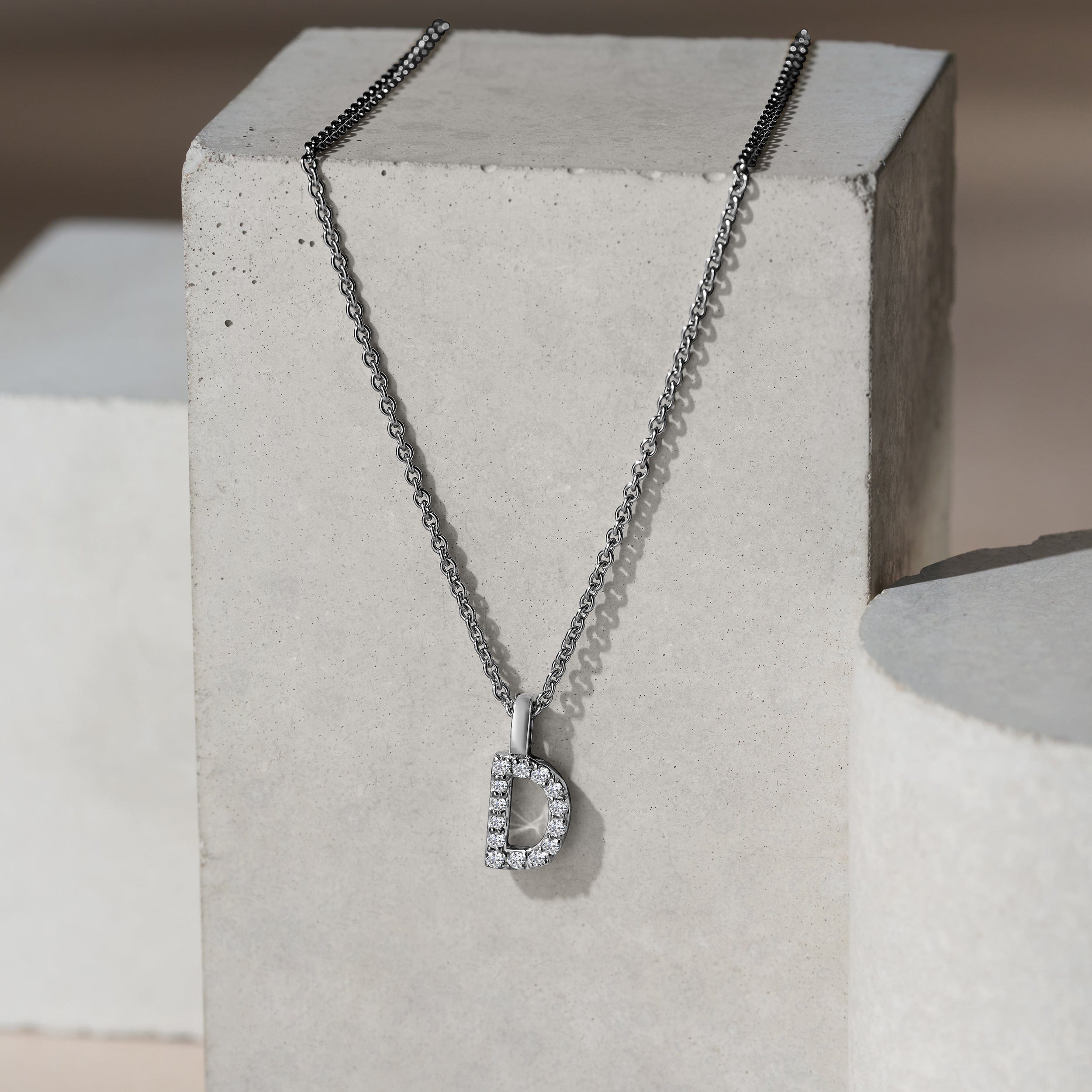 Initial Love Letter Initial D Lab Diamond Necklace set in 9K White Gold
