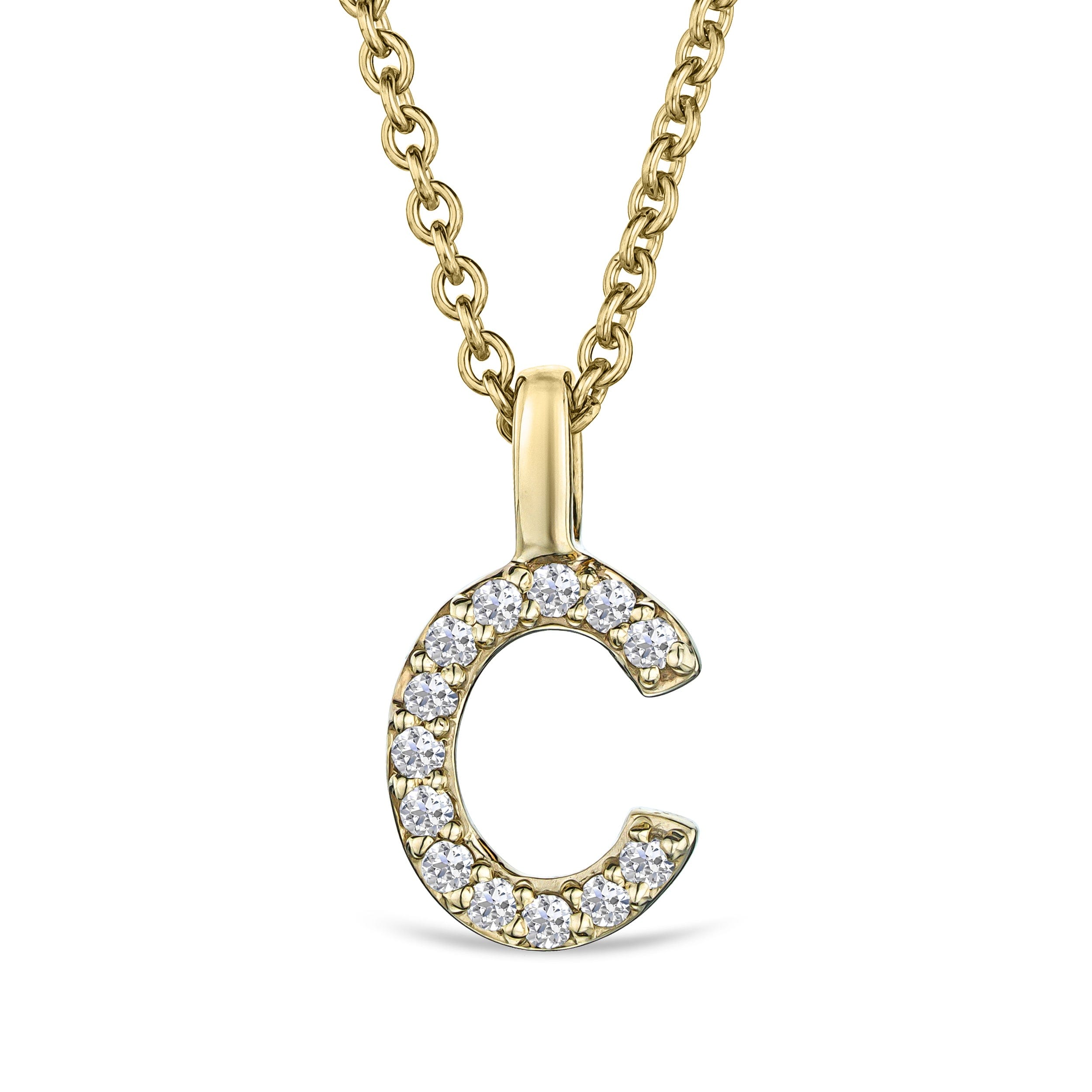 Initial Love Letter Initial C Lab Diamond Necklace set in 9K Yellow Gold