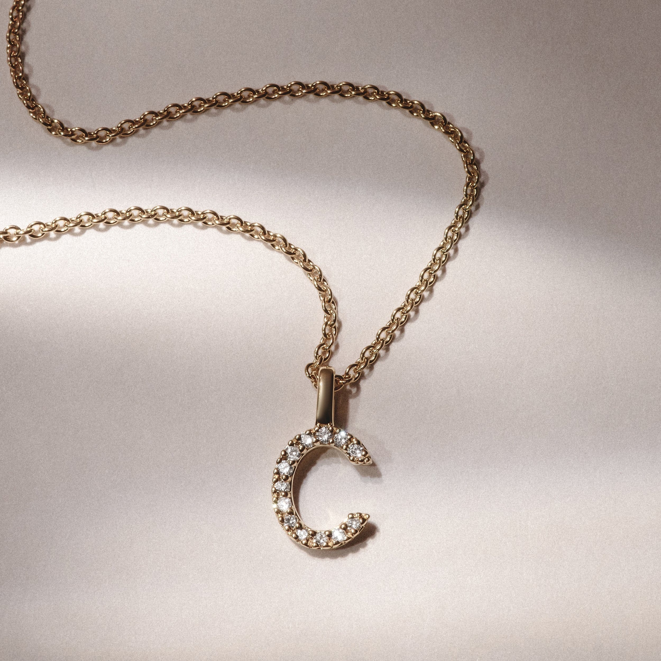 Initial Love Letter Initial C Lab Diamond Necklace set in 9K Yellow Gold