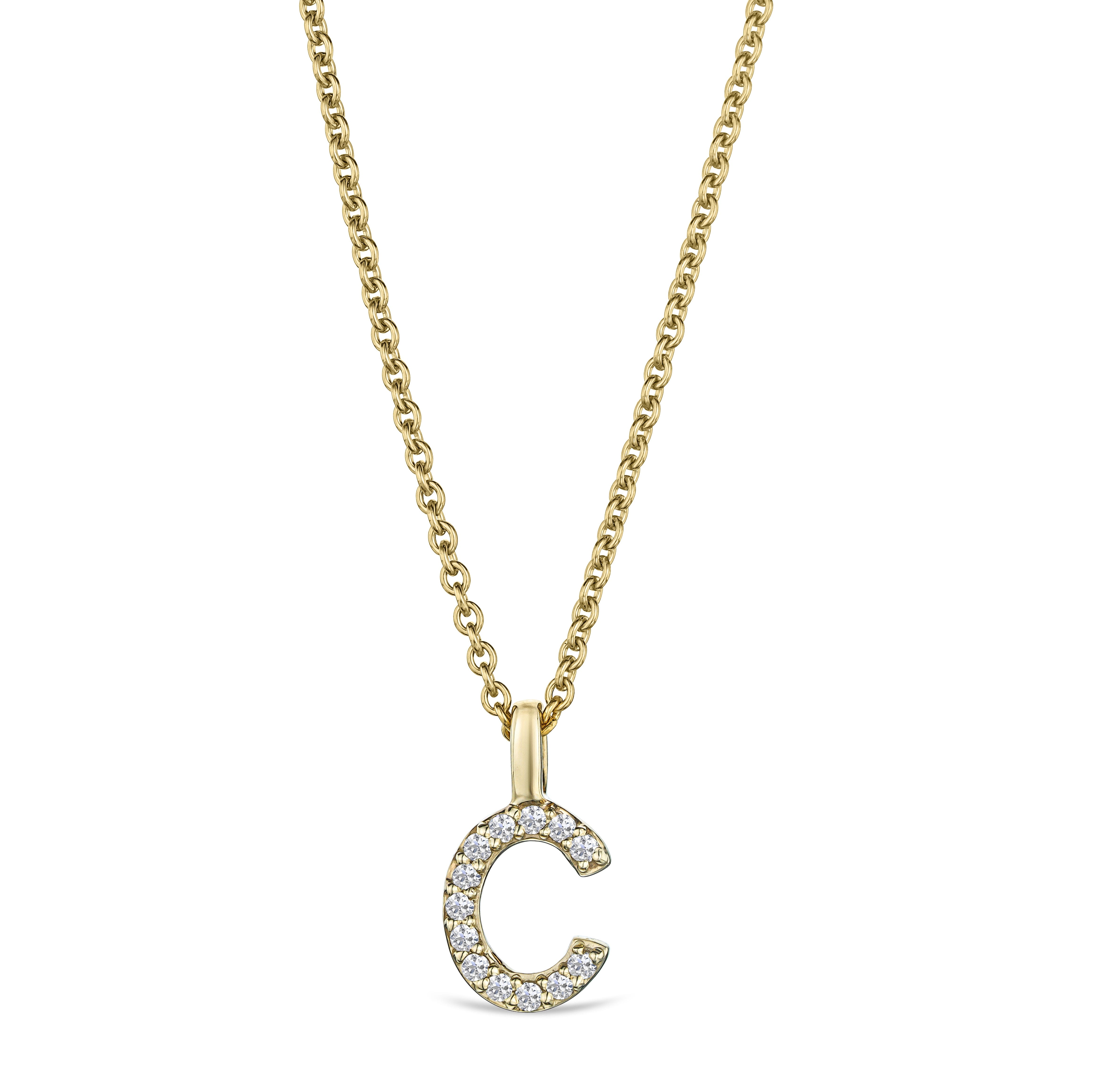 Initial Love Letter Initial C Lab Diamond Necklace set in 9K Yellow Gold
