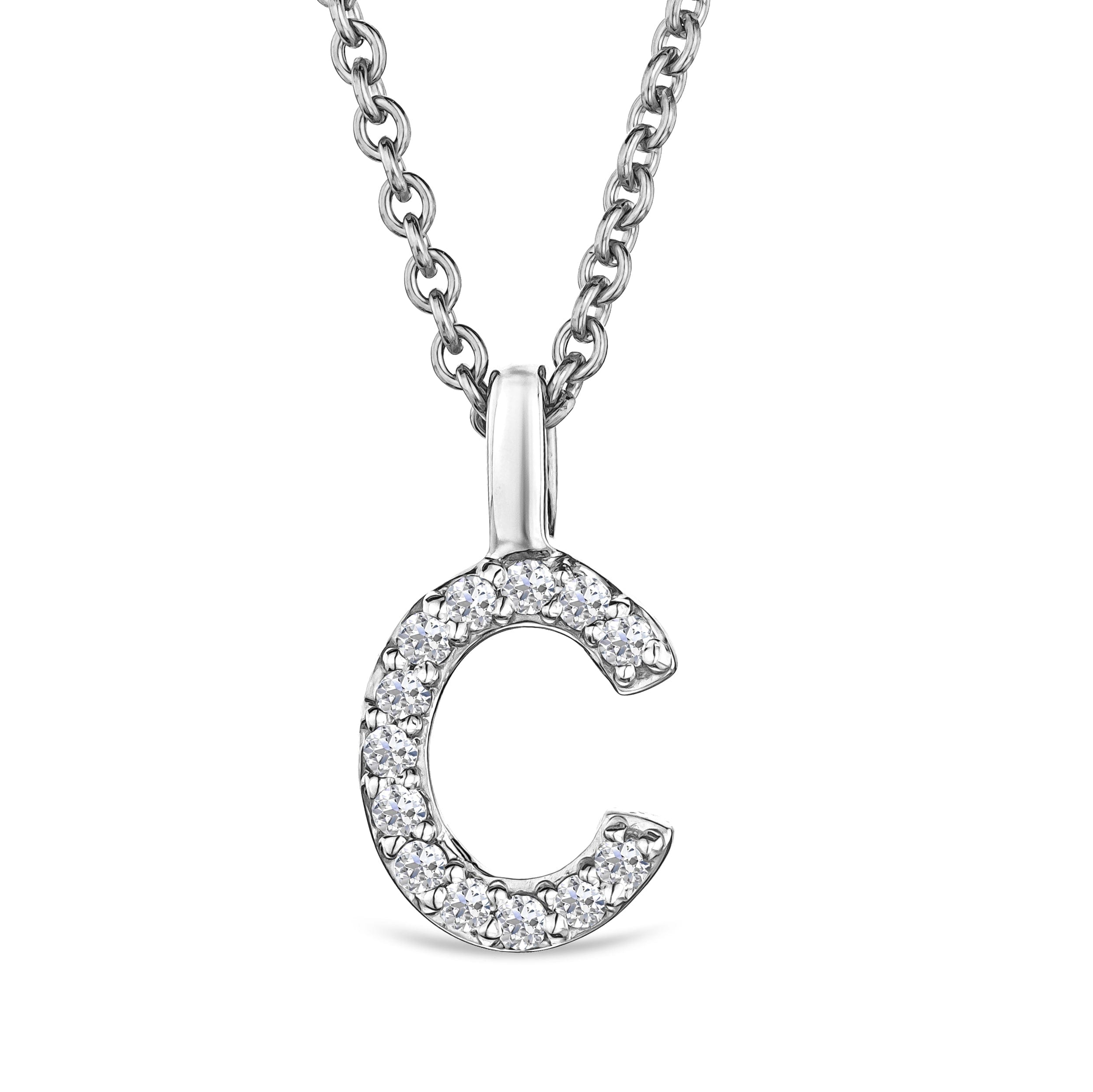 Initial Love Letter Initial C Lab Diamond Necklace set in 9K White Gold