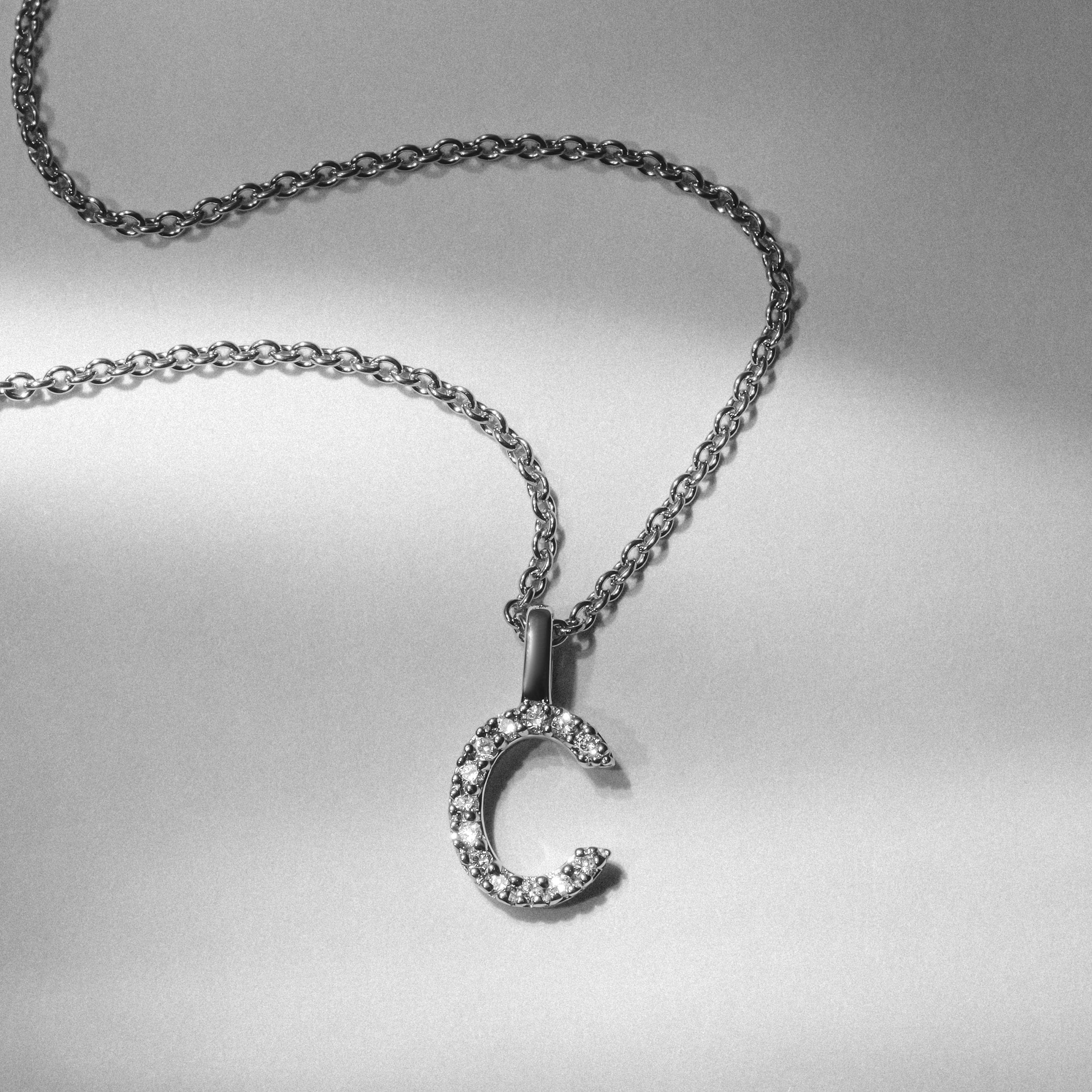 Initial Love Letter Initial C Lab Diamond Necklace set in 9K White Gold