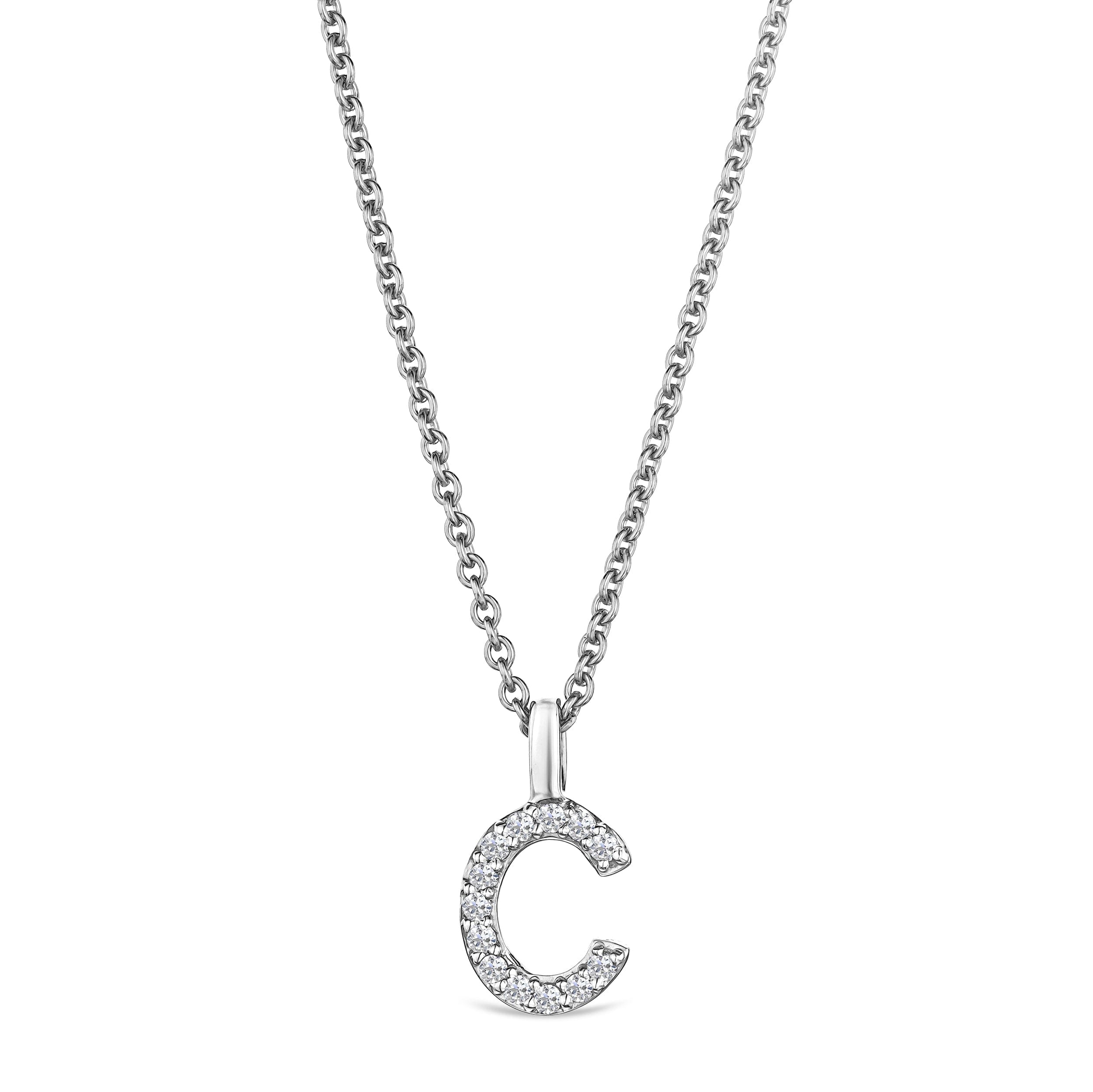 Initial Love Letter Initial C Lab Diamond Necklace set in 9K White Gold