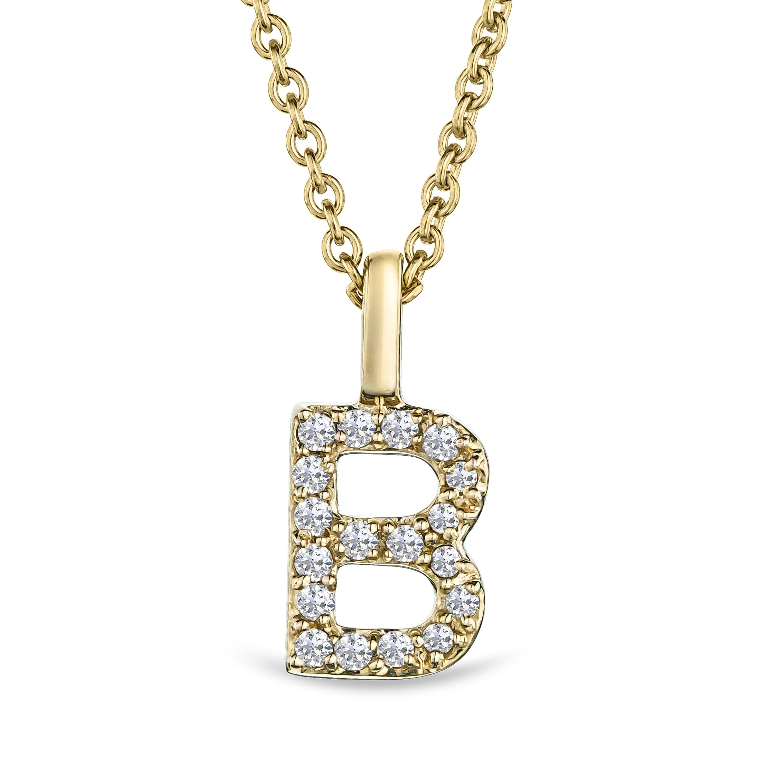 B : Lab Love Letter Initial B Lab Diamond Necklace set in 9K Yellow Gold