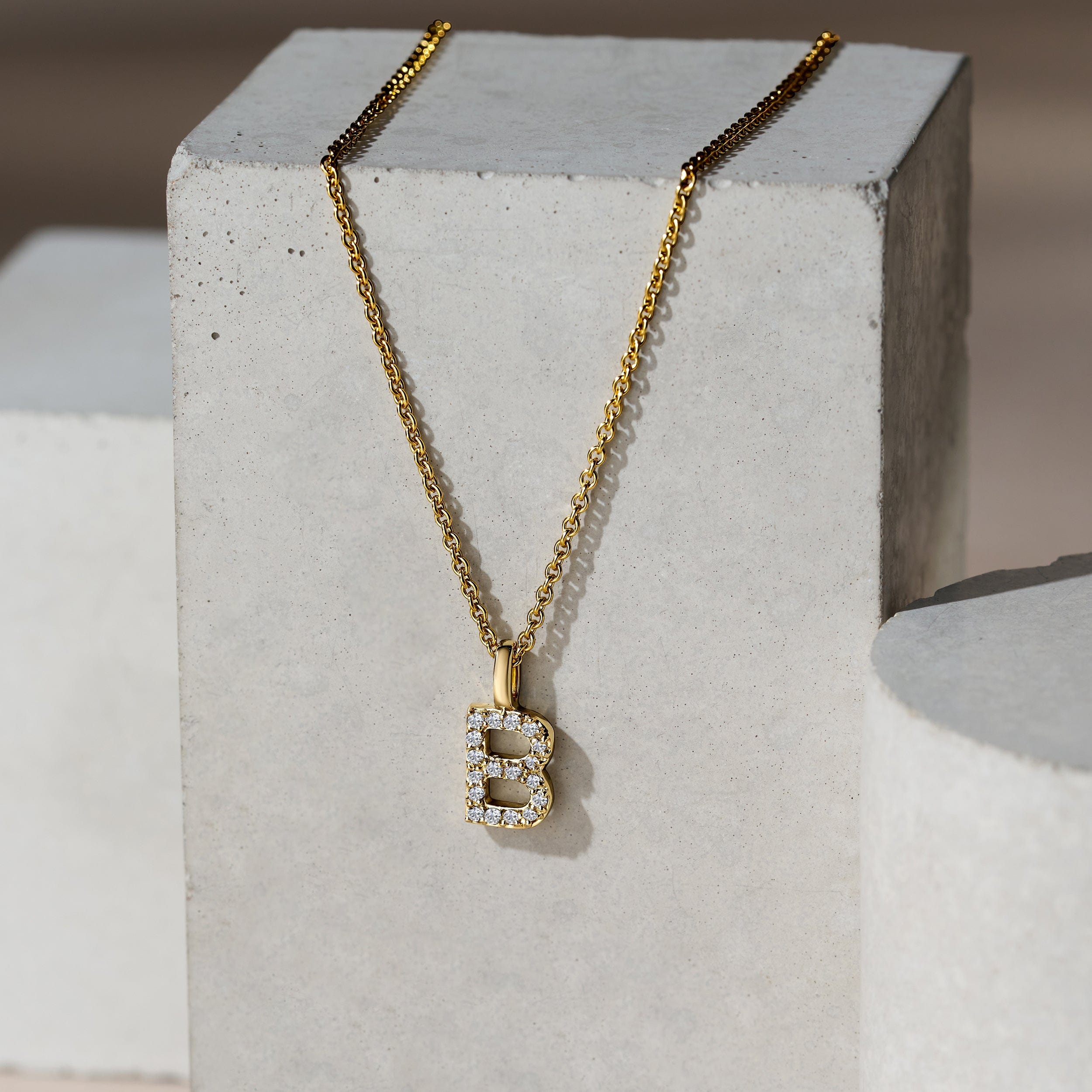B : Lab Love Letter Initial B Lab Diamond Necklace set in 9K Yellow Gold