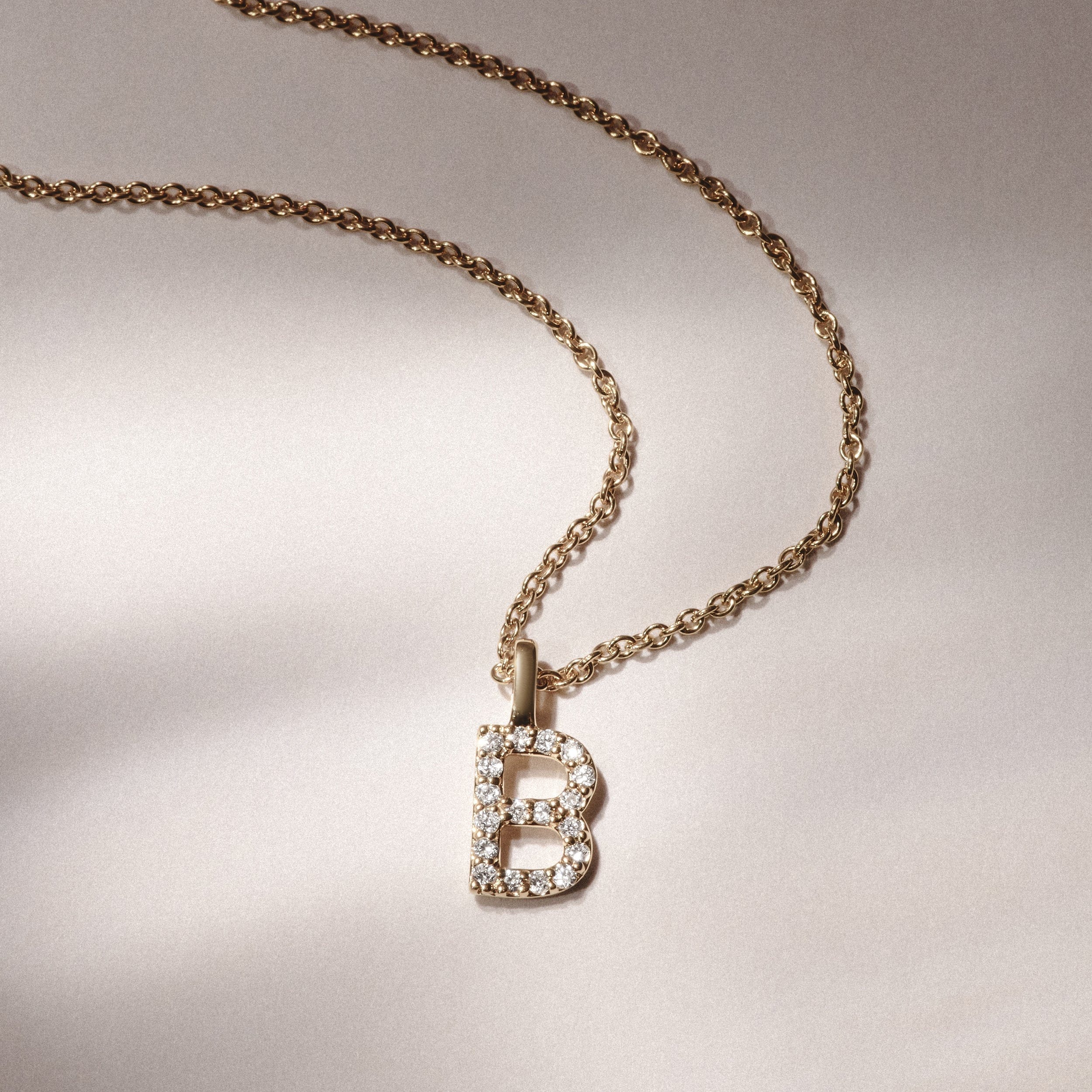 B : Lab Love Letter Initial B Lab Diamond Necklace set in 9K Yellow Gold