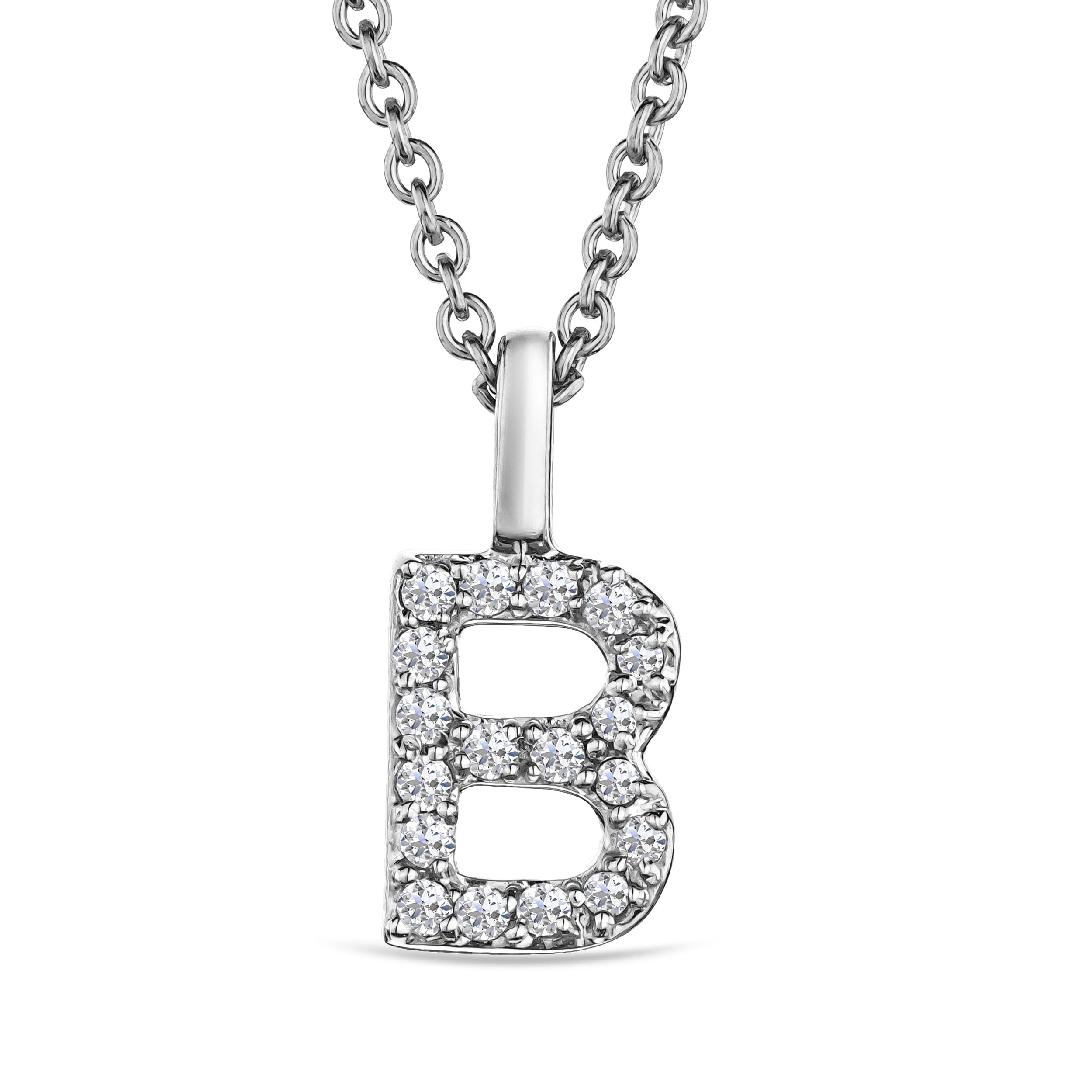 B : Lab Love Letter Initial B Lab Diamond Necklace set in 9K White Gold