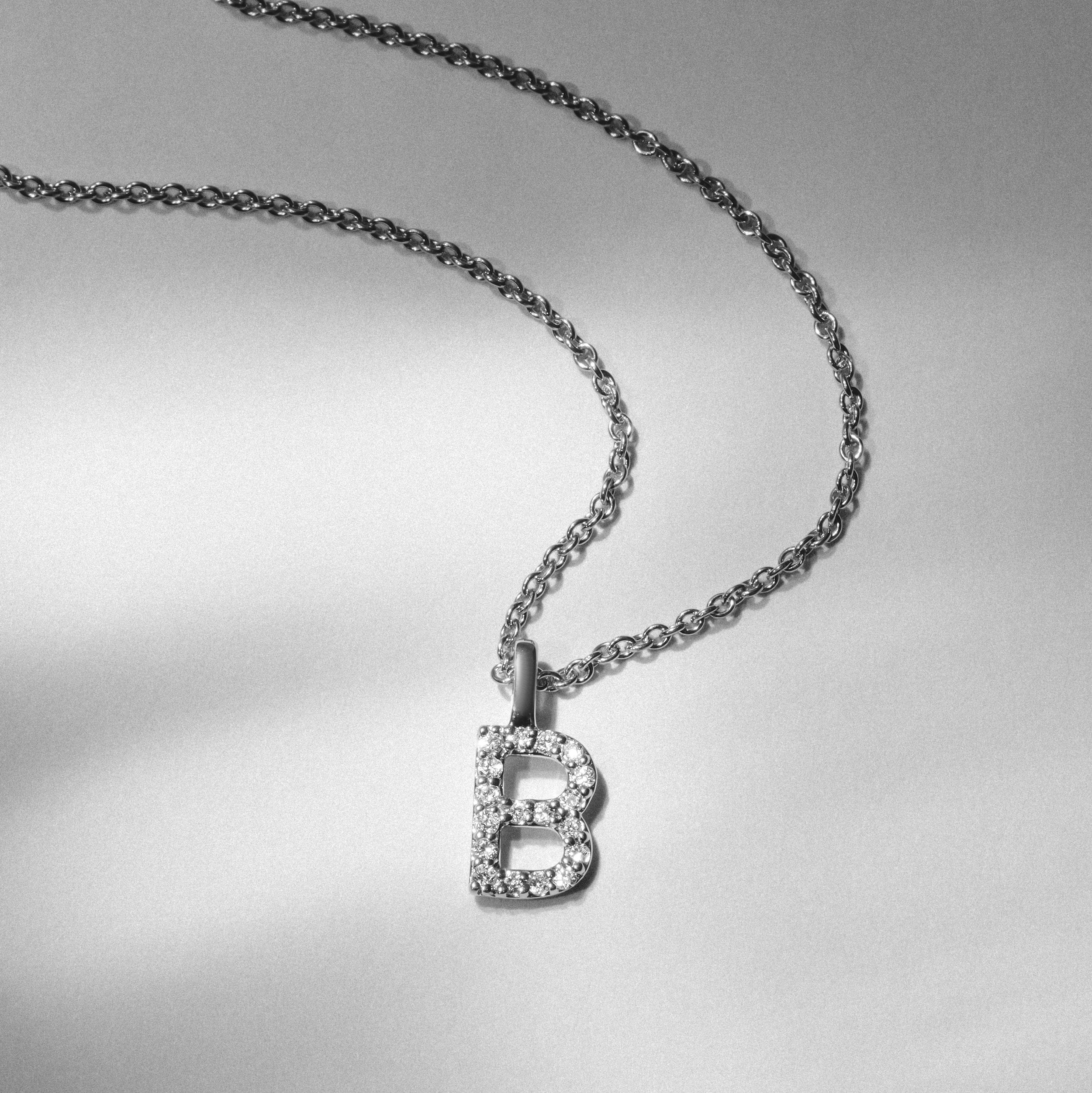 B : Lab Love Letter Initial B Lab Diamond Necklace set in 9K White Gold