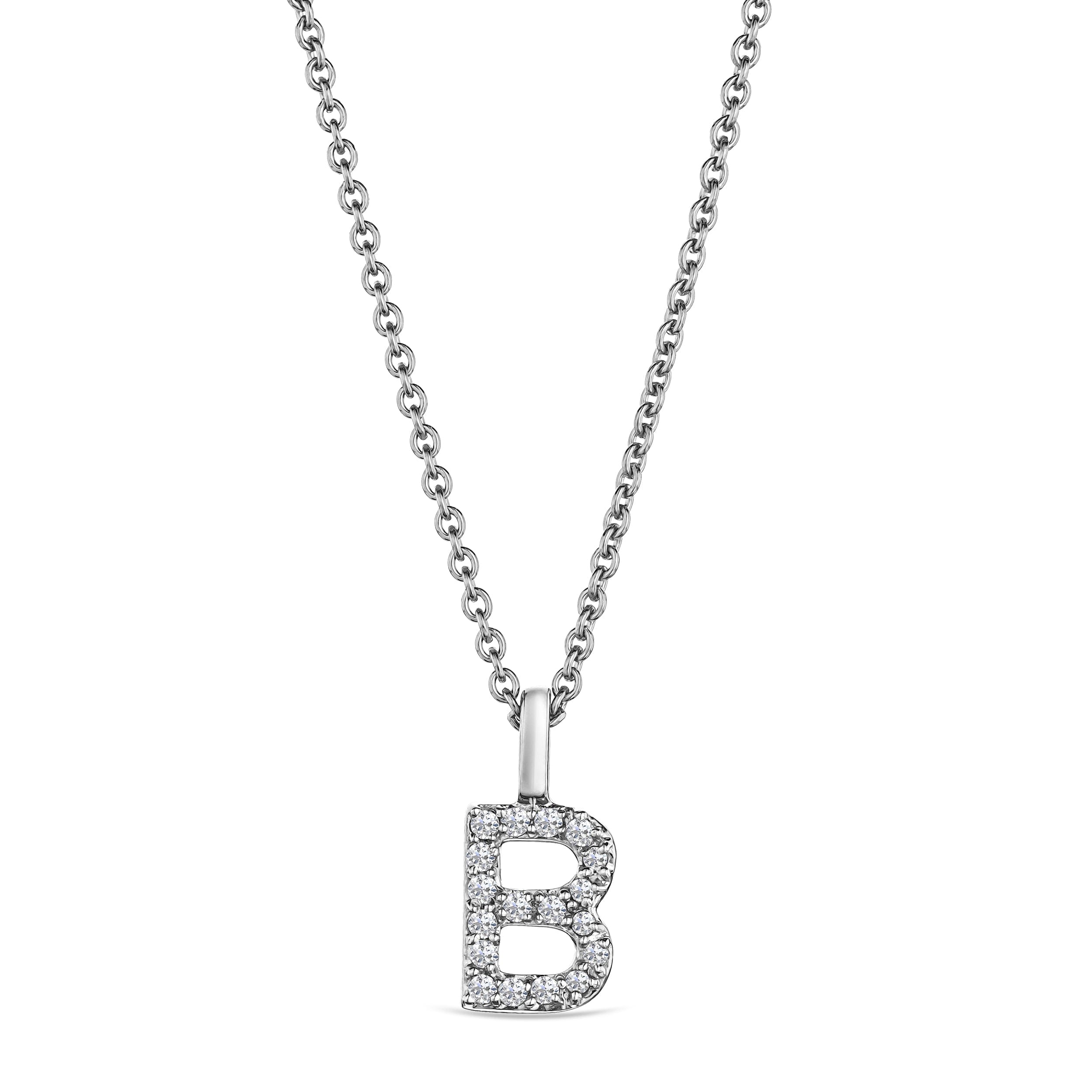 B : Lab Love Letter Initial B Lab Diamond Necklace set in 9K White Gold