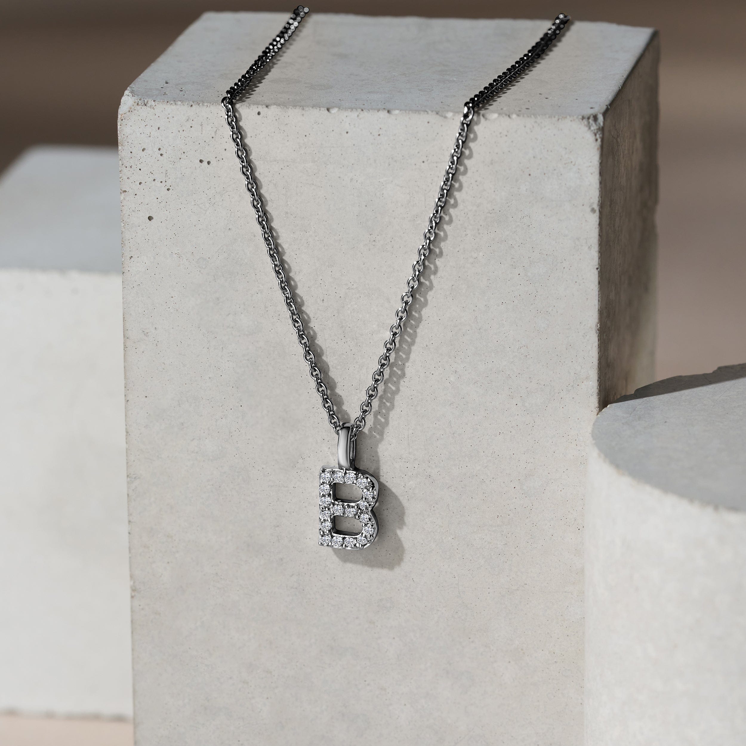 B : Lab Love Letter Initial B Lab Diamond Necklace set in 9K White Gold