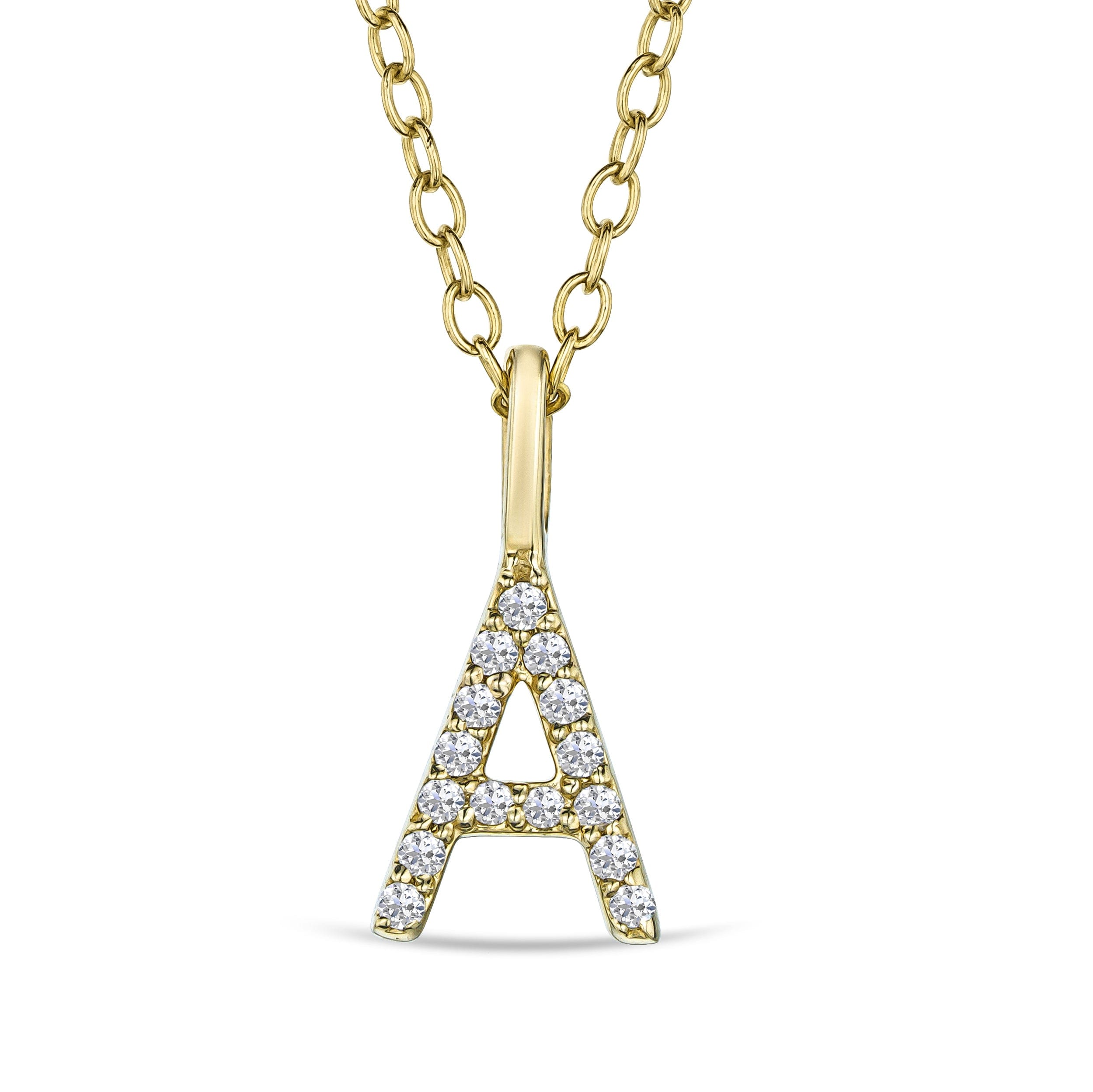 Initial Love Letter Initial A Lab Diamond Necklace set in 9K Yellow Gold