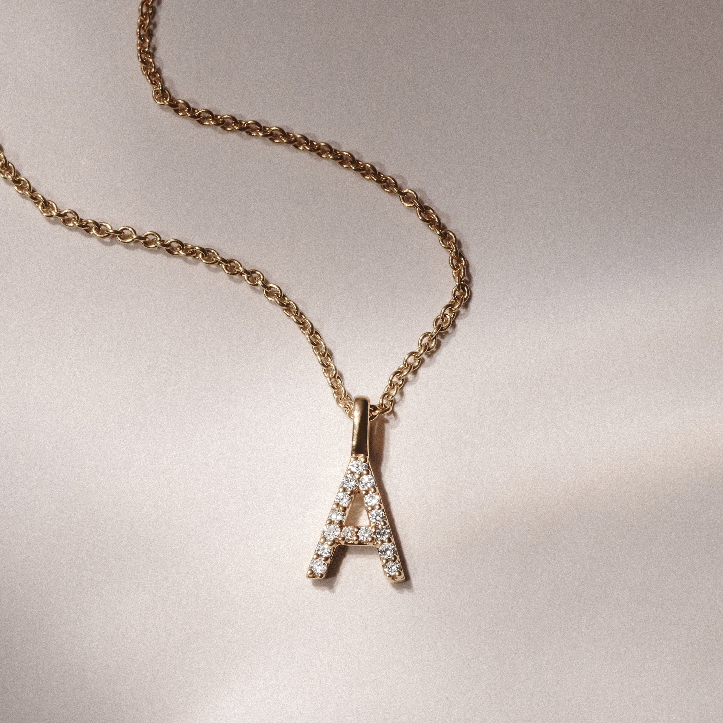 Initial Love Letter Initial A Lab Diamond Necklace set in 9K Yellow Gold