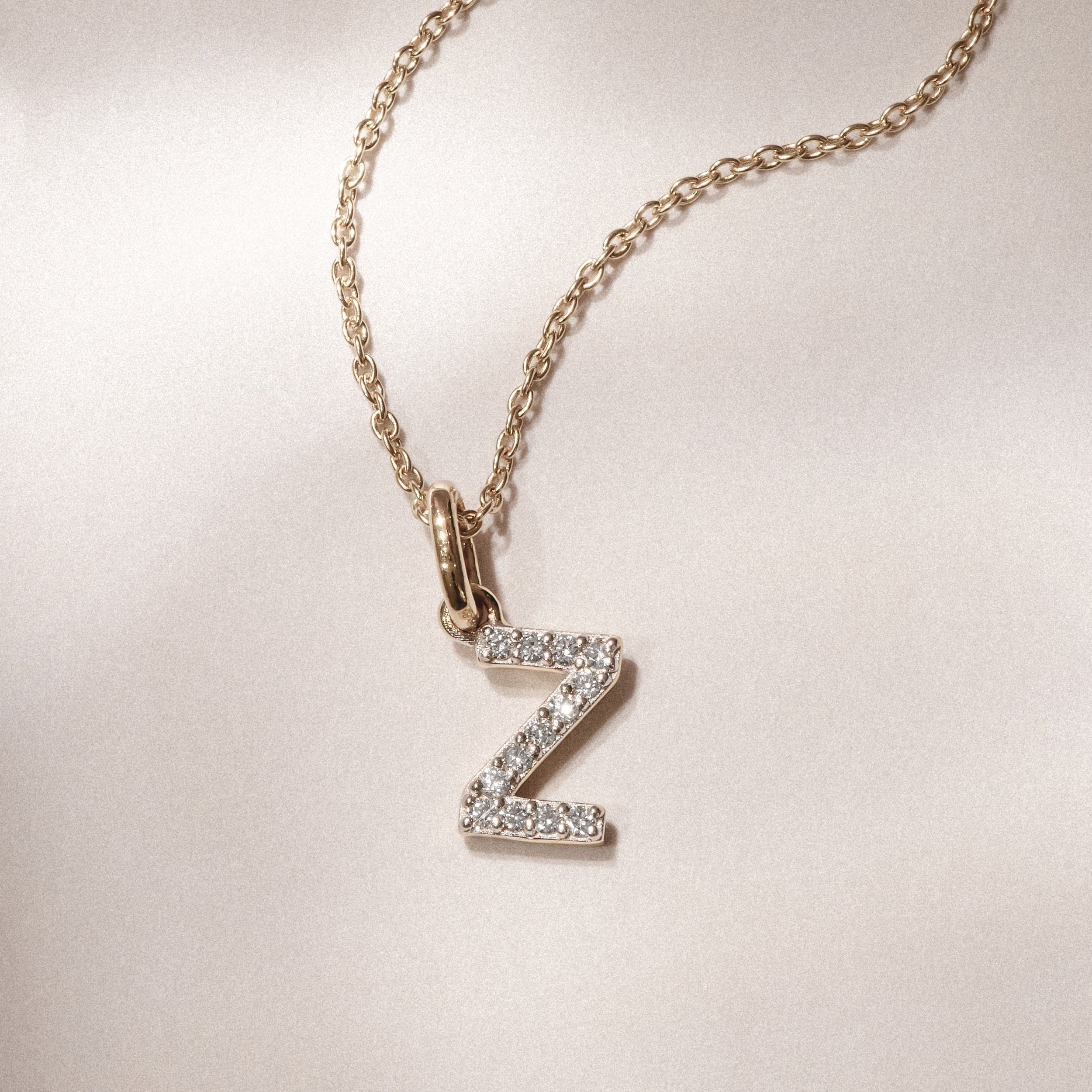 Initial Love Letter Initial Z Lab Diamond Necklace set in 18K Gold Vermeil