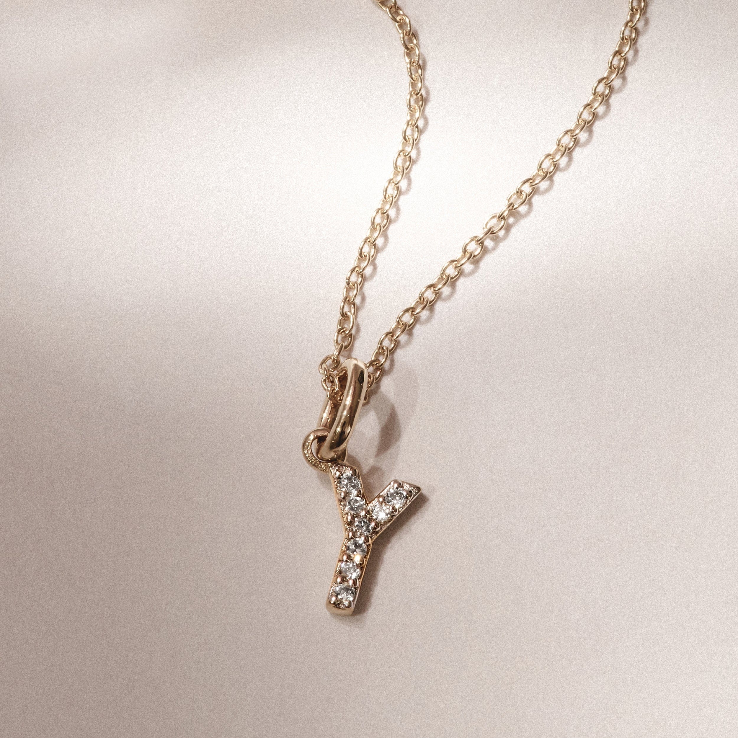 Initial Love Letter Initial Y Lab Diamond Necklace set in 18K Gold Vermeil