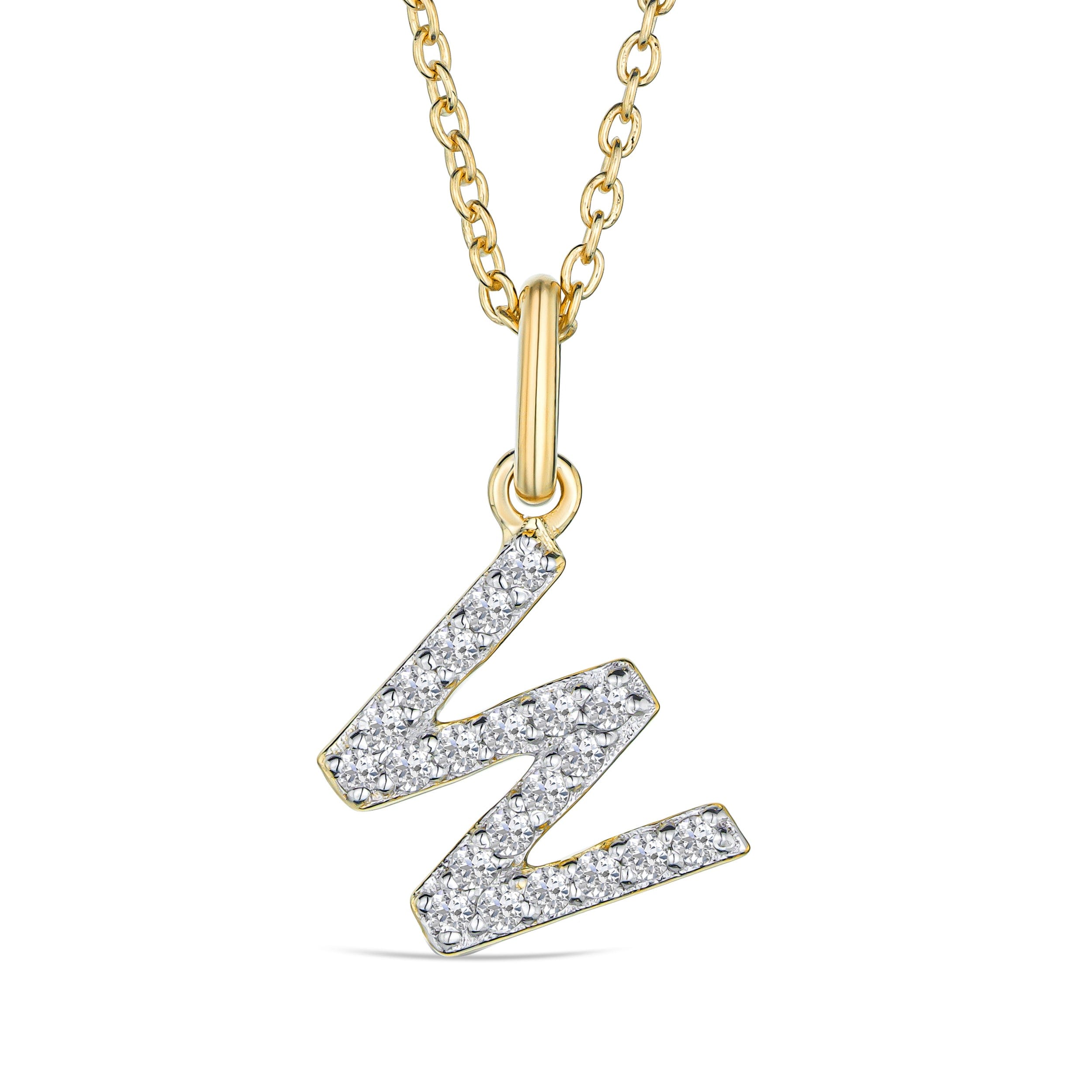 Initial Love Letter Initial W Lab Diamond Necklace set in 18K Gold Vermeil