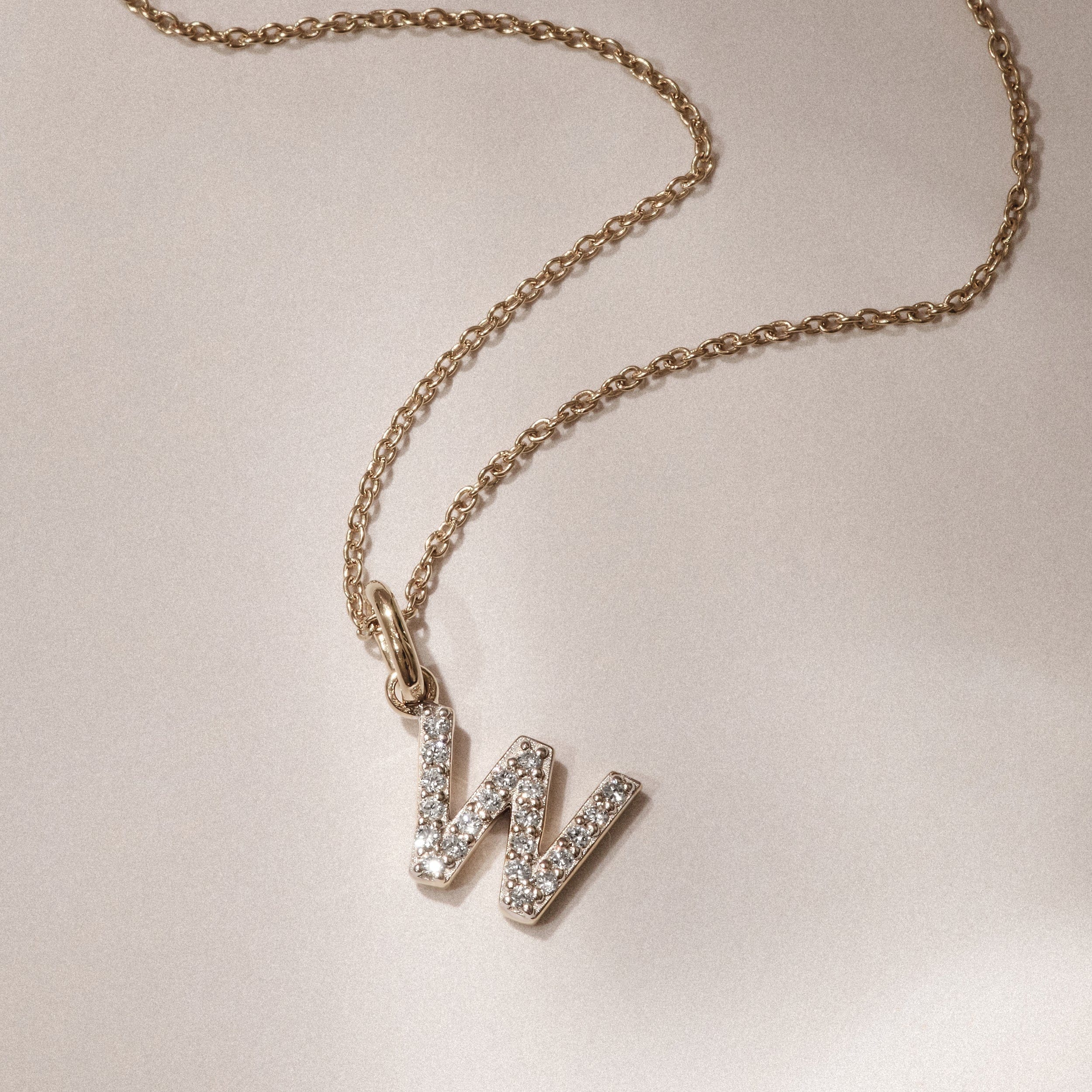 Initial Love Letter Initial W Lab Diamond Necklace set in 18K Gold Vermeil