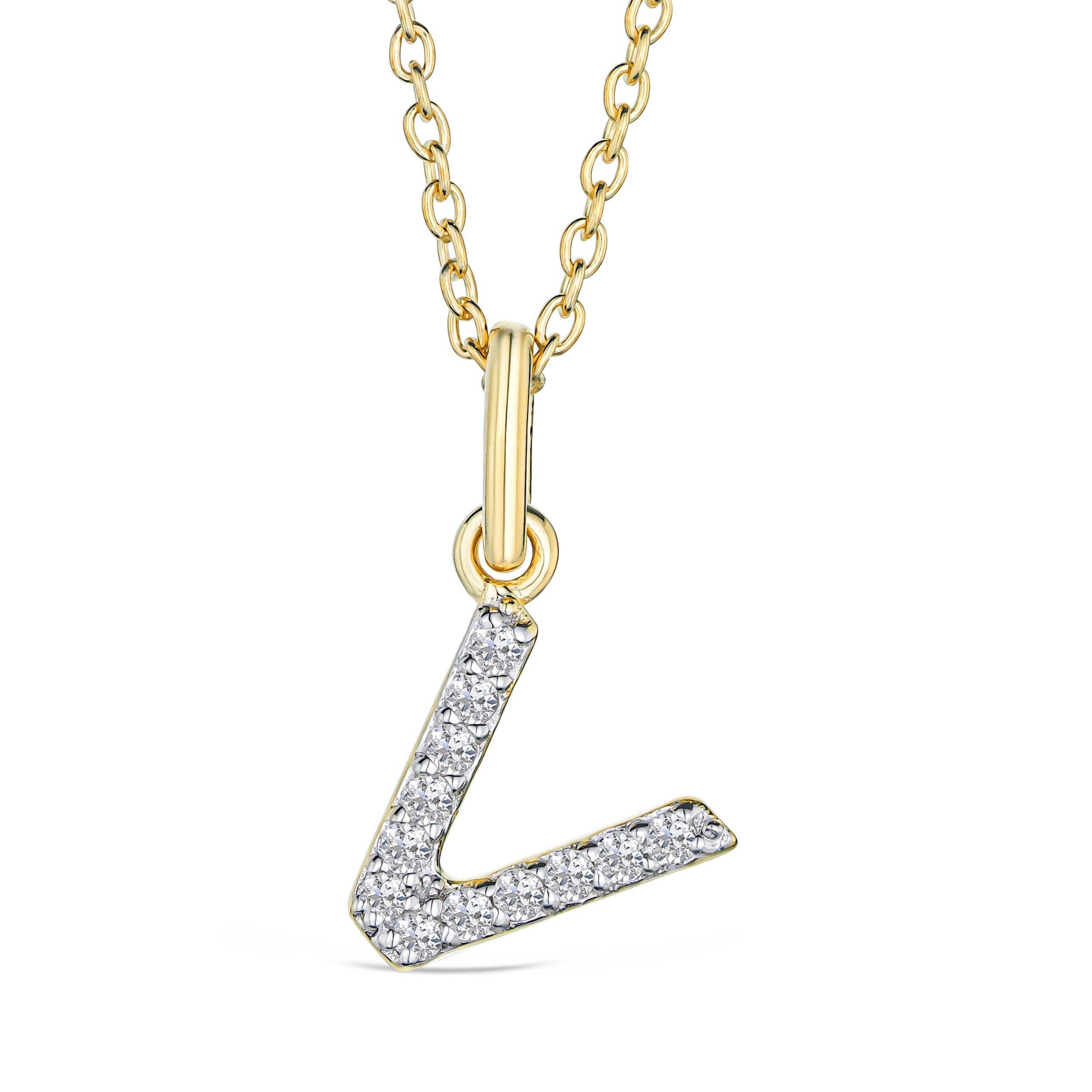 Initial Love Letter Initial V Lab Diamond Necklace set in 18K Gold Vermeil