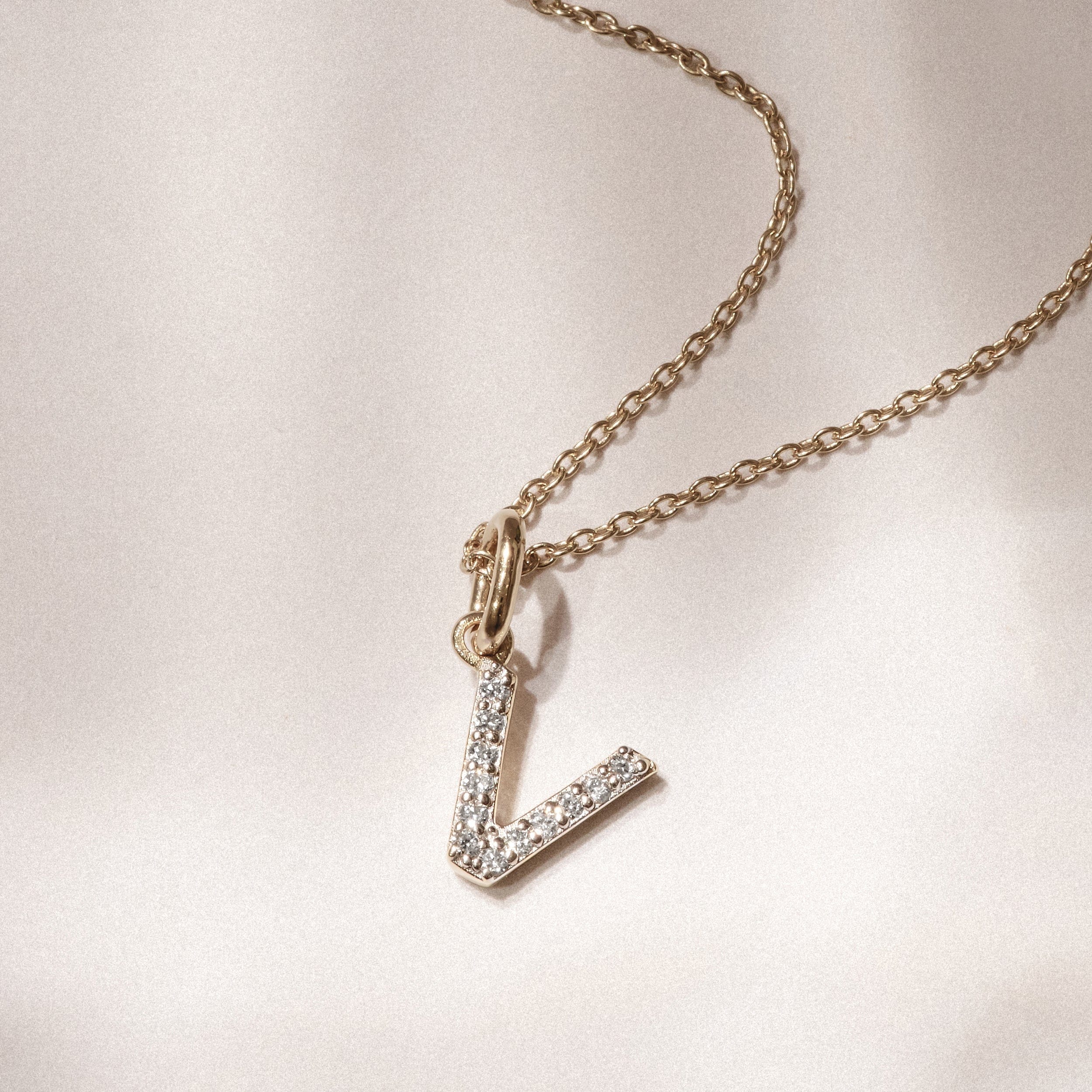 Initial Love Letter Initial V Lab Diamond Necklace set in 18K Gold Vermeil