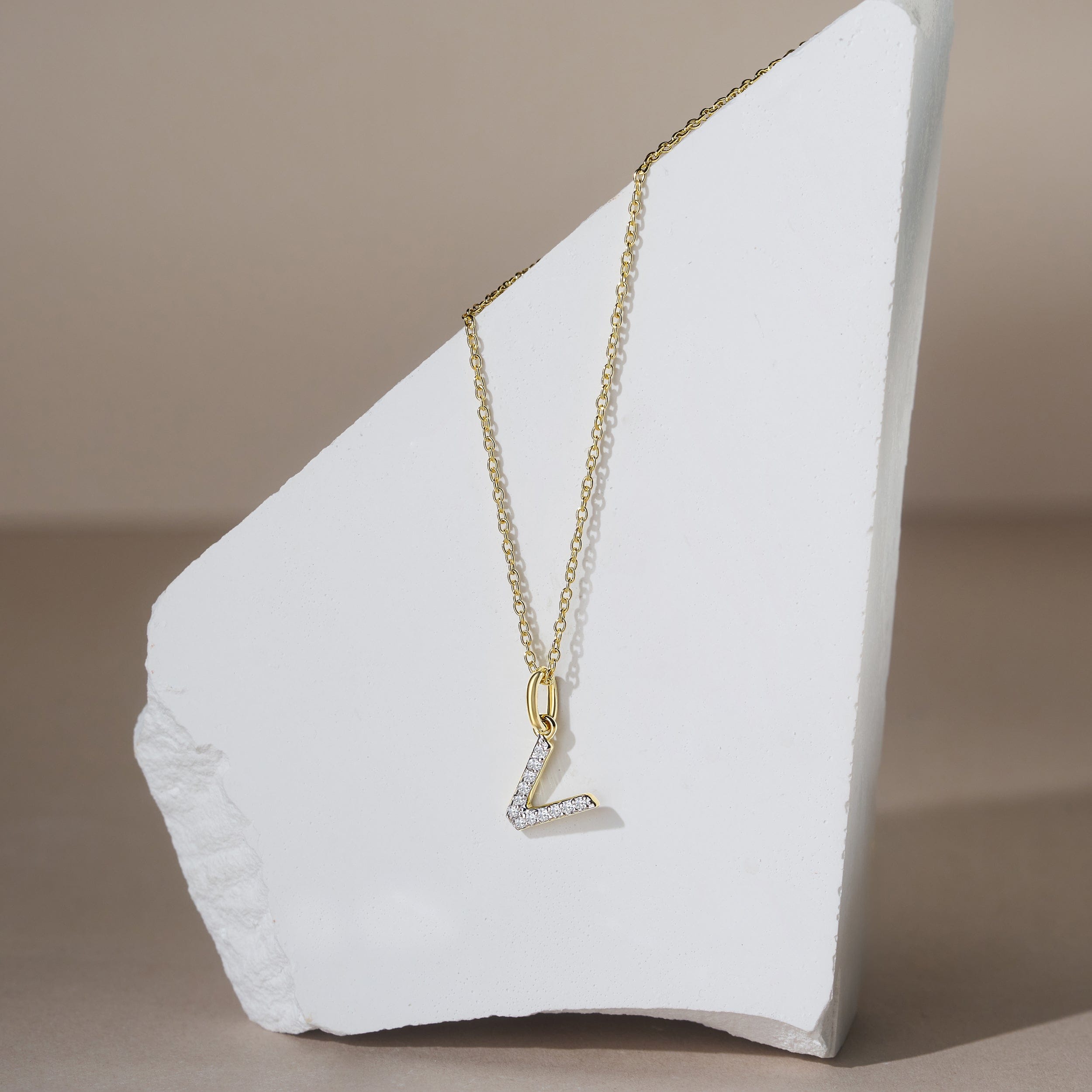 Initial Love Letter Initial V Lab Diamond Necklace set in 18K Gold Vermeil