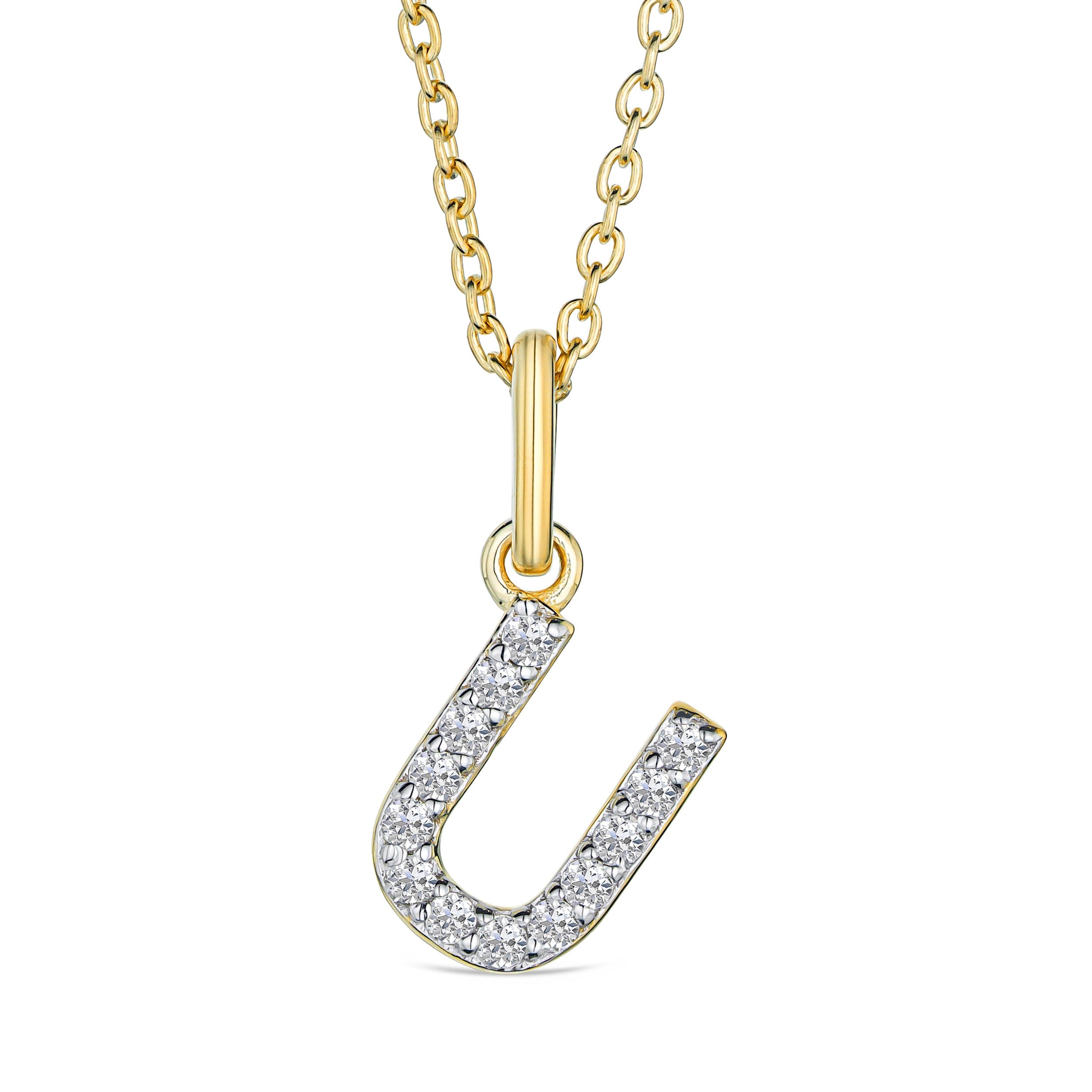 Initial Love Letter Initial U Lab Diamond Necklace set in 18K Gold Vermeil