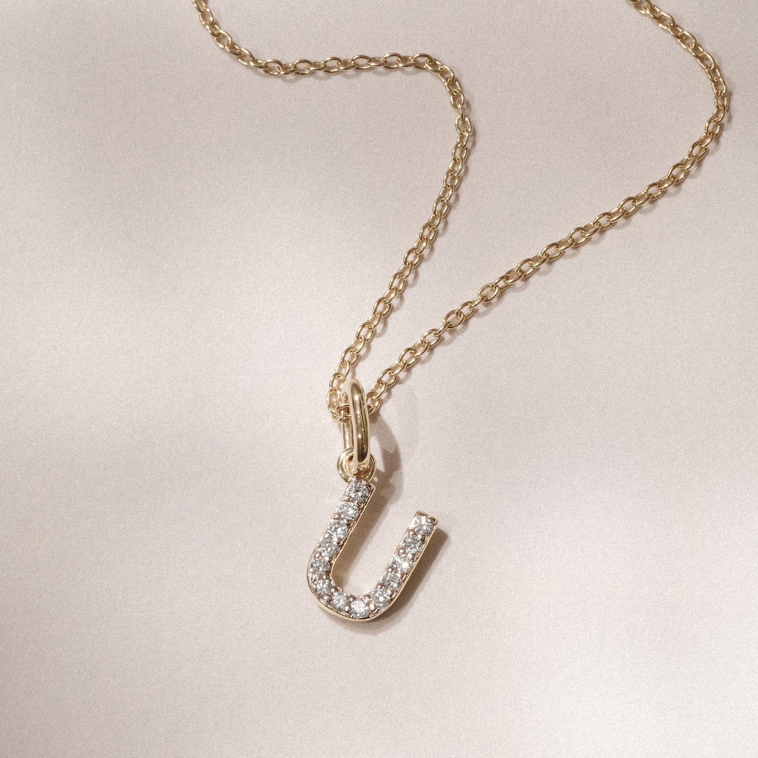 Initial Love Letter Initial U Lab Diamond Necklace set in 18K Gold Vermeil