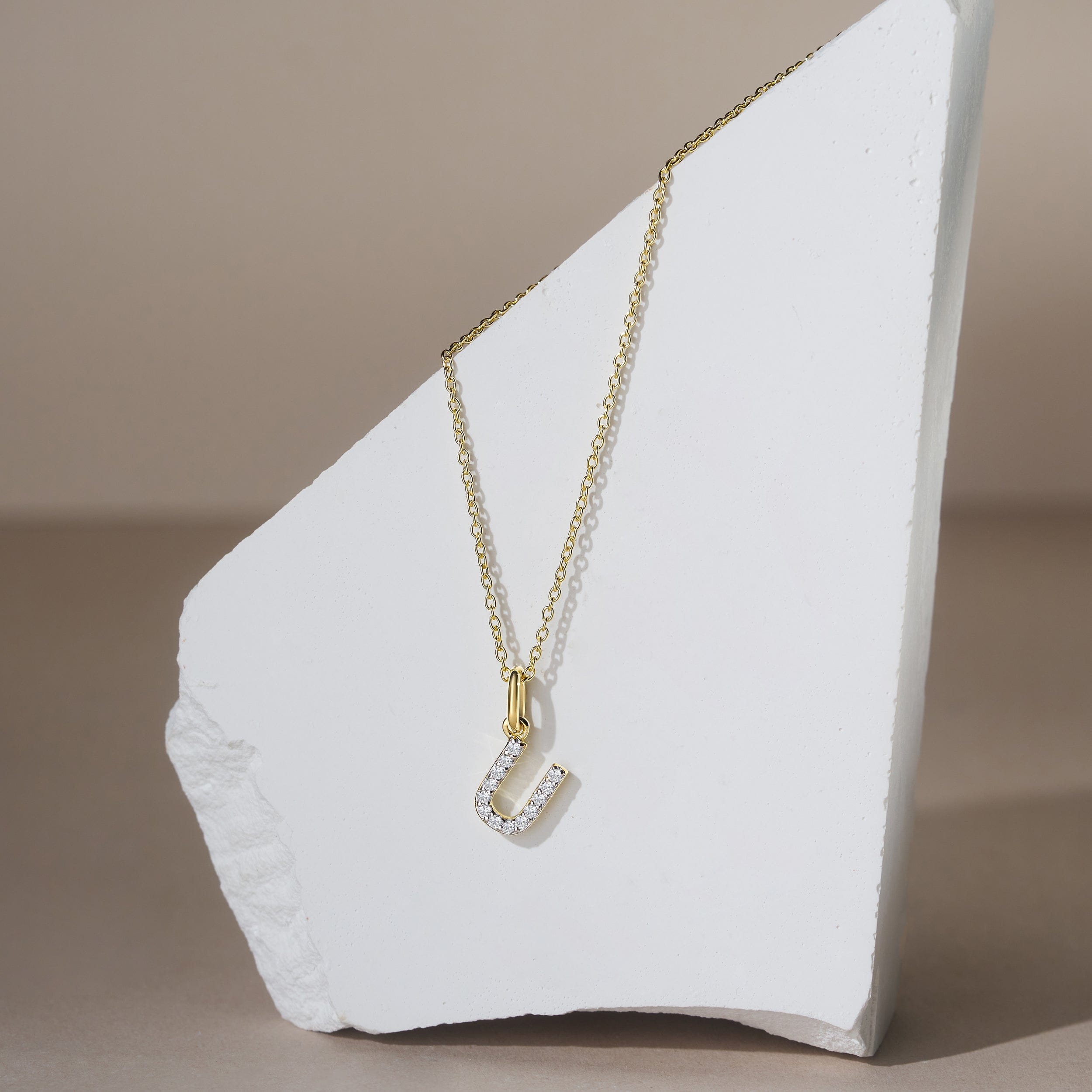 Initial Love Letter Initial U Lab Diamond Necklace set in 18K Gold Vermeil