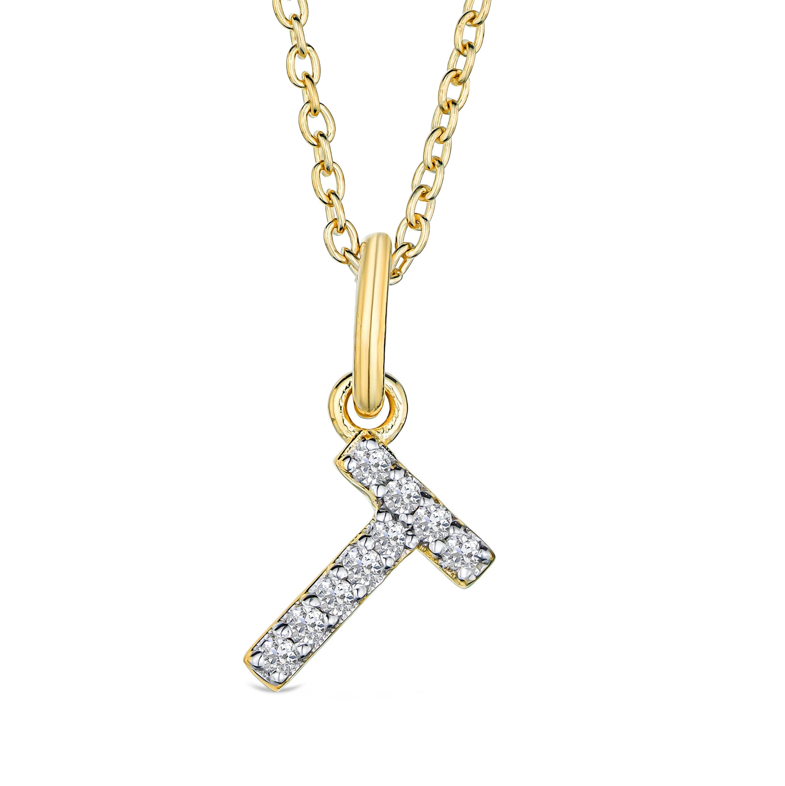 Initial Love Letter Initial T Lab Diamond Necklace set in 18K Gold Vermeil