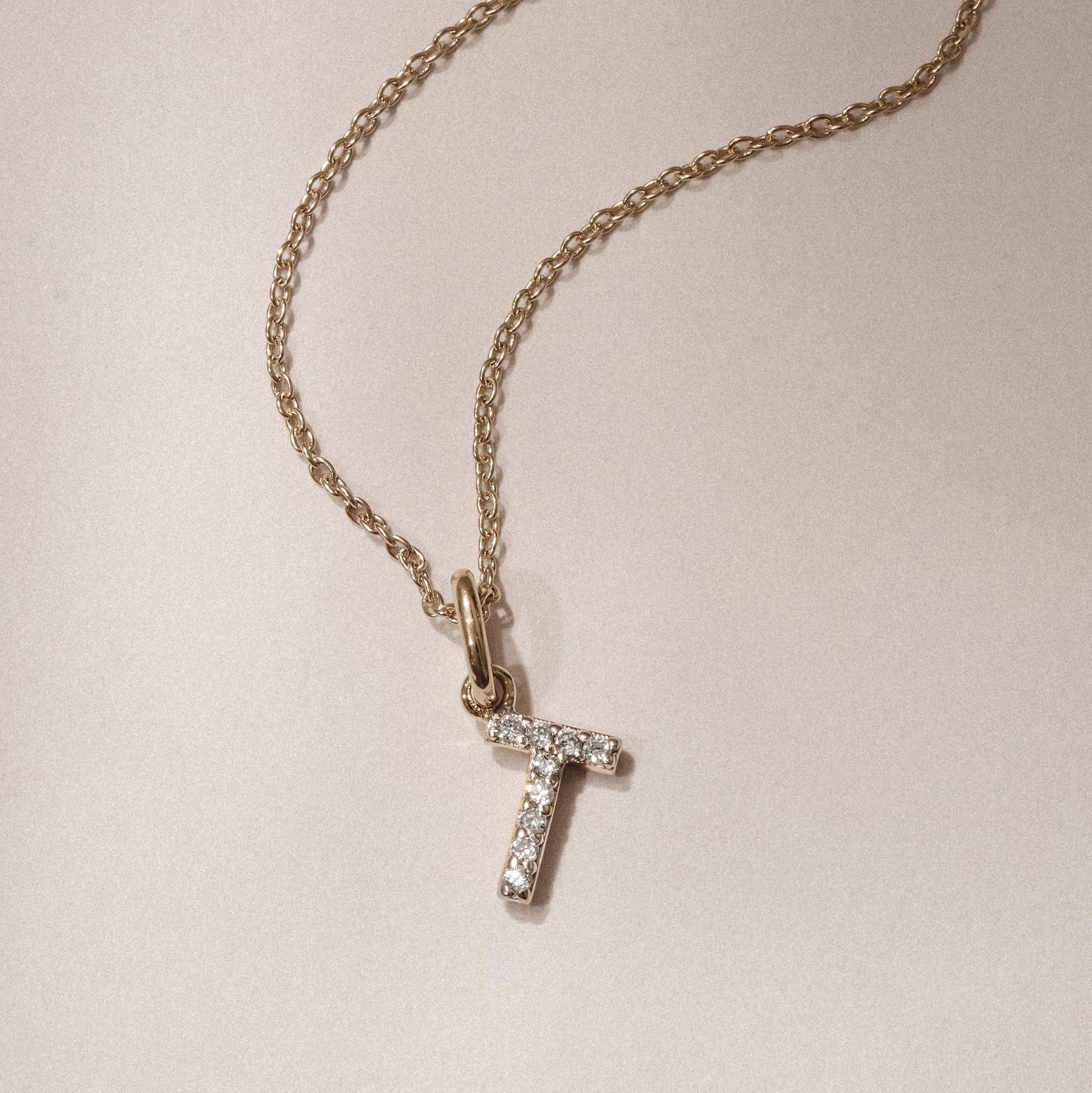 Initial Love Letter Initial T Lab Diamond Necklace set in 18K Gold Vermeil