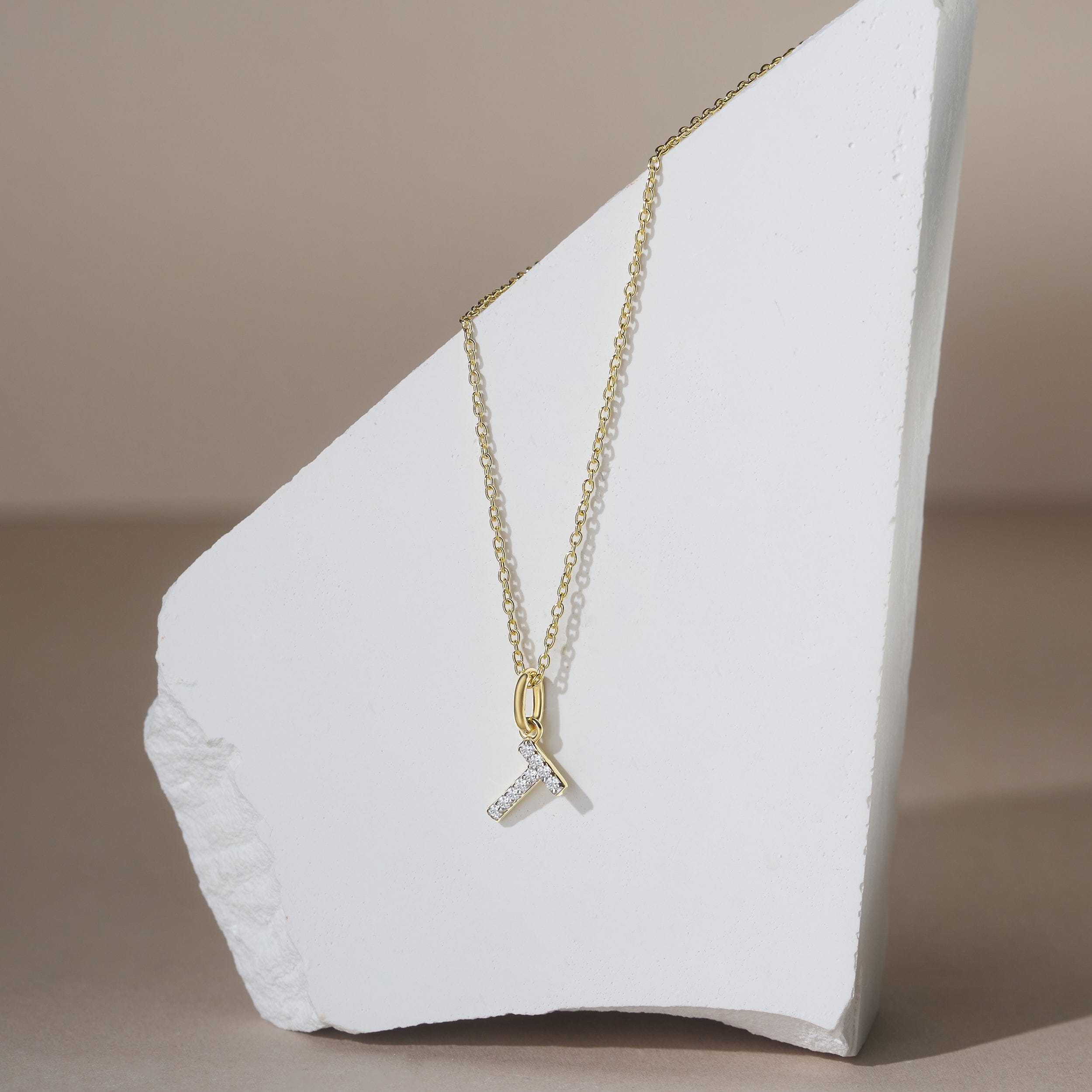 Initial Love Letter Initial T Lab Diamond Necklace set in 18K Gold Vermeil
