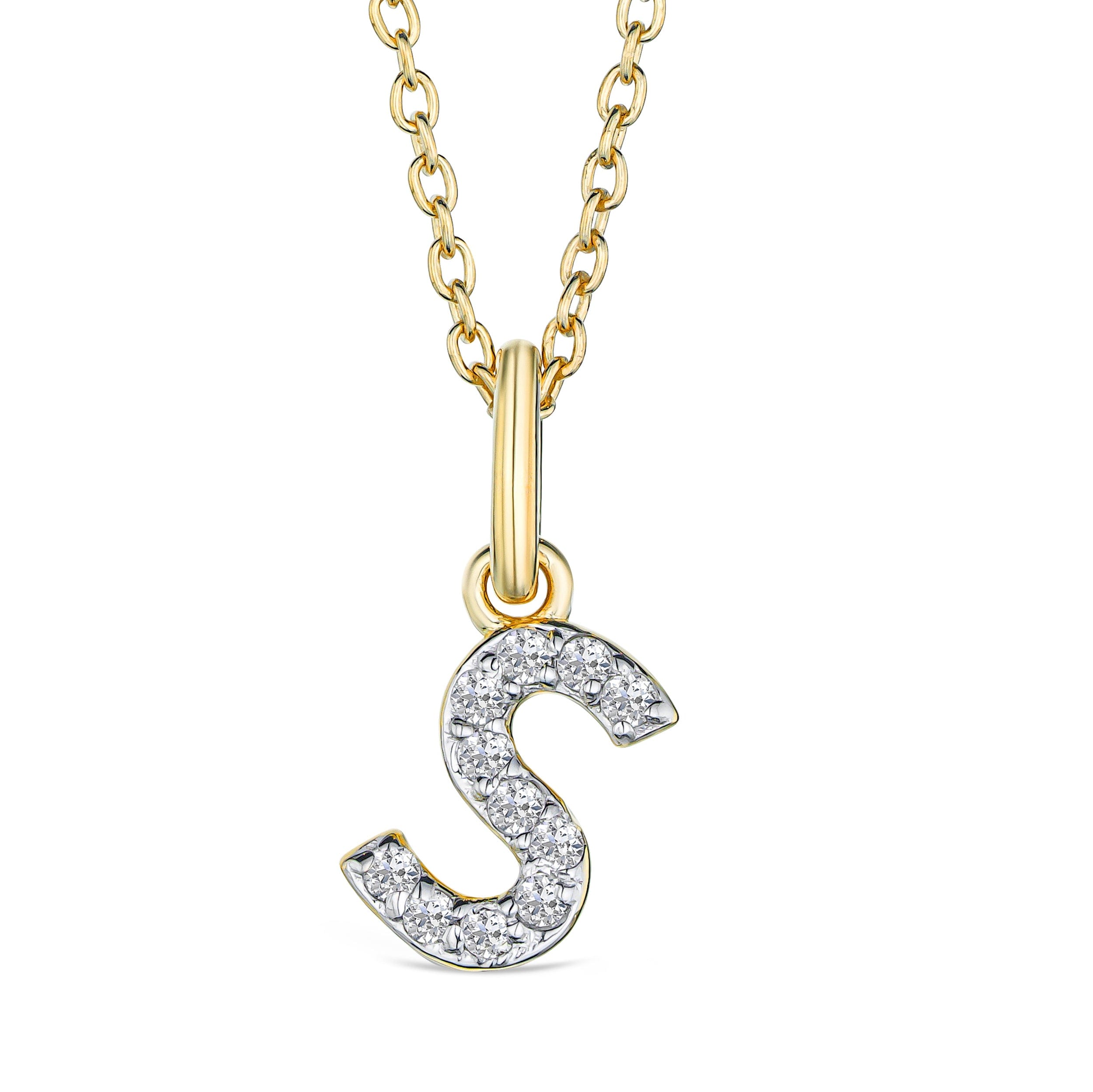 Initial Love Letter Initial S Lab Diamond Necklace set in 18K Gold Vermeil