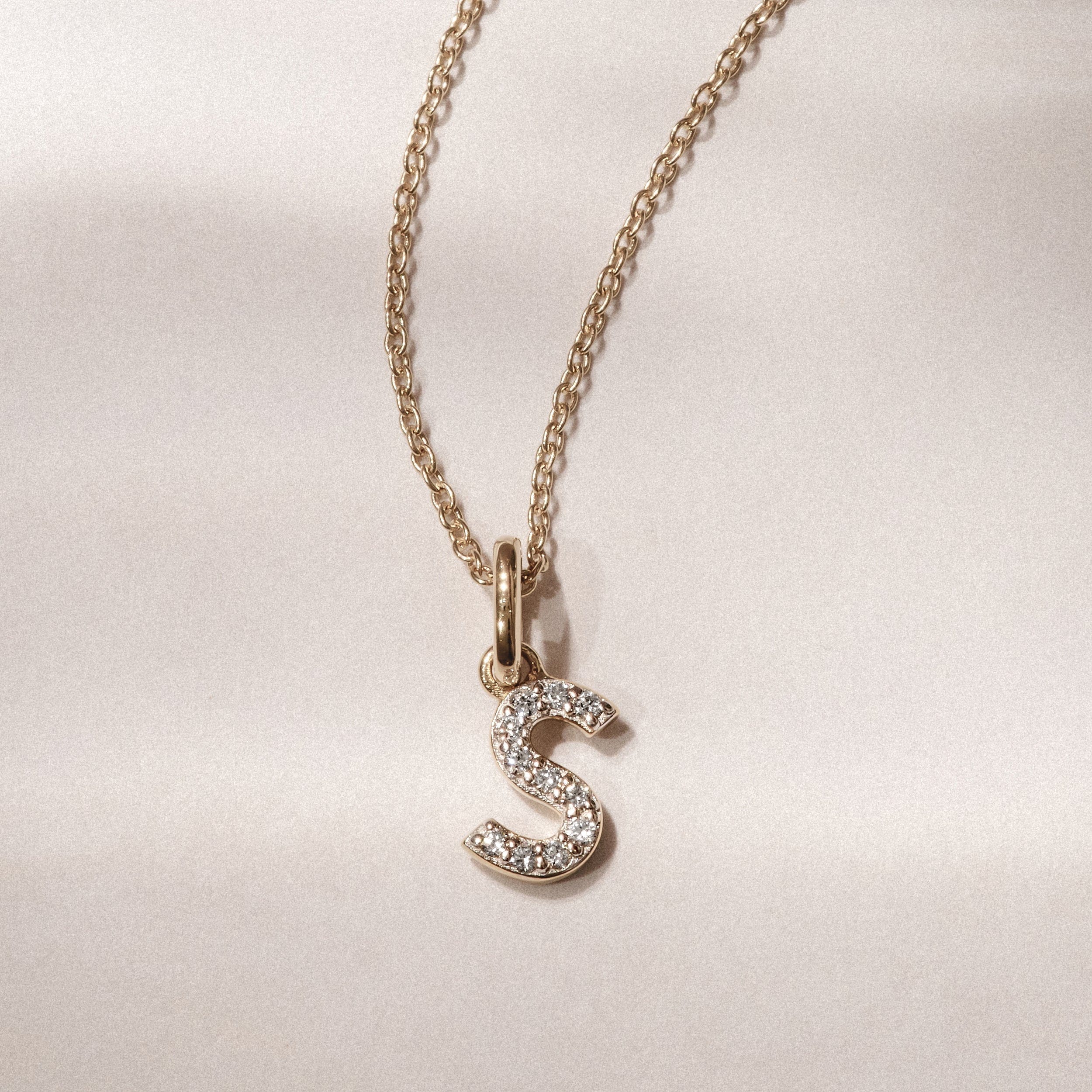 Initial Love Letter Initial S Lab Diamond Necklace set in 18K Gold Vermeil