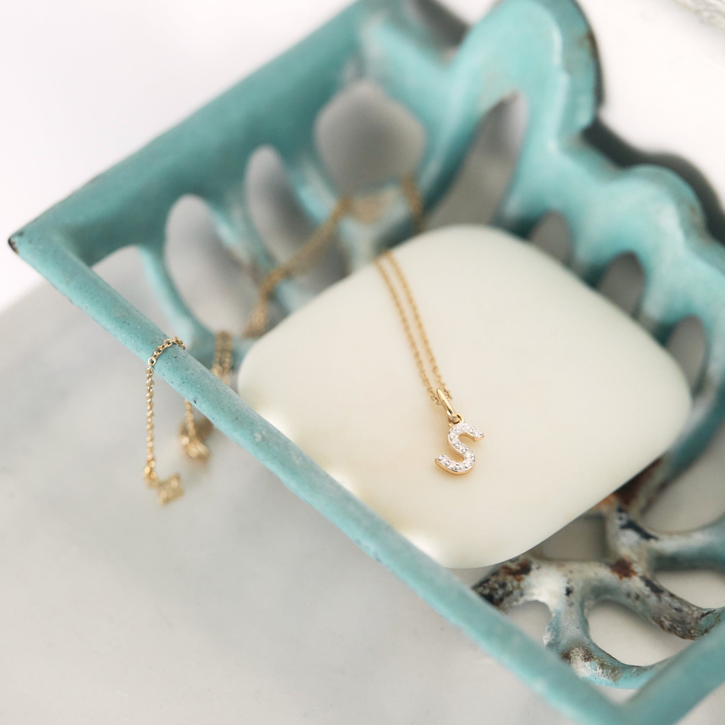 Initial Love Letter Initial S Lab Diamond Necklace set in 18K Gold Vermeil