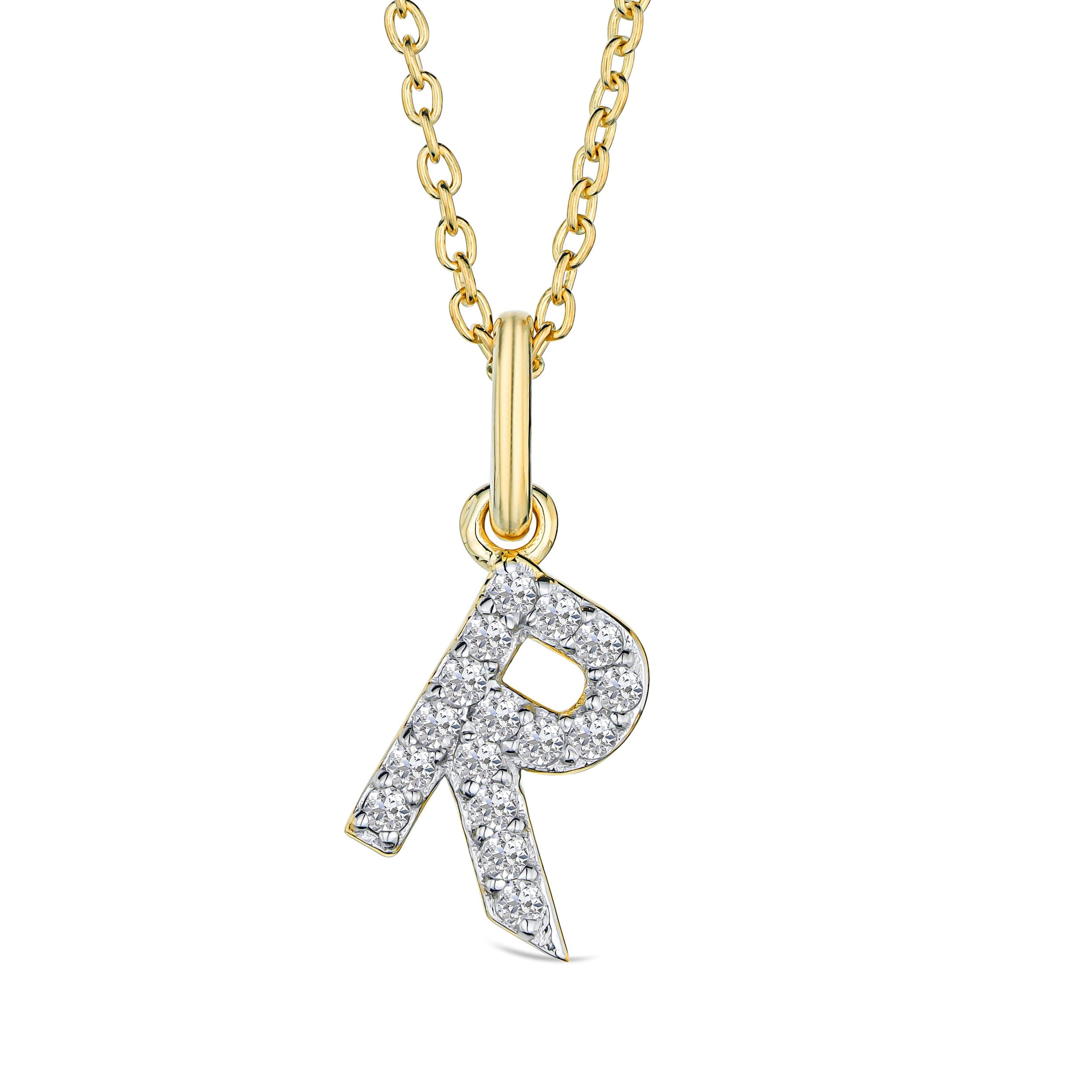 Initial Love Letter Initial R Lab Diamond Necklace set in 18K Gold Vermeil