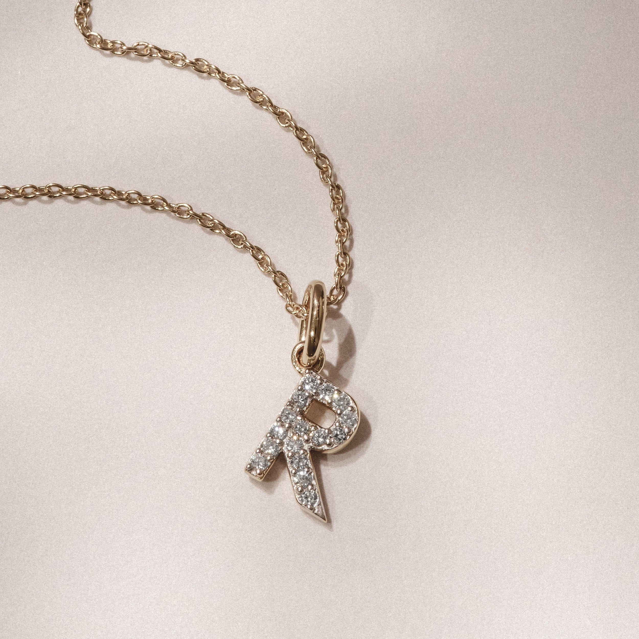 Initial Love Letter Initial R Lab Diamond Necklace set in 18K Gold Vermeil