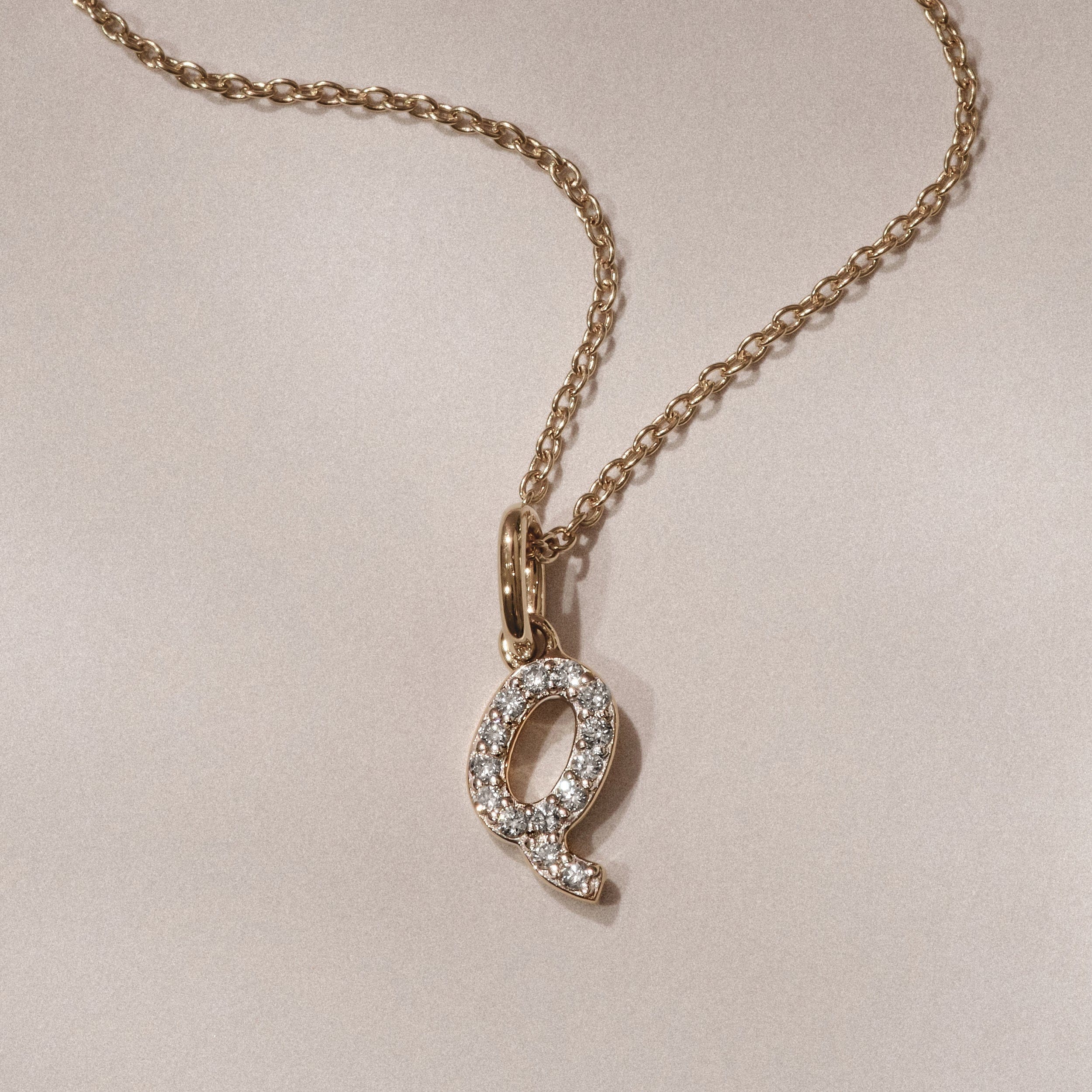 Initial Love Letter Initial Q Lab Diamond Necklace set in 18K Gold Vermeil