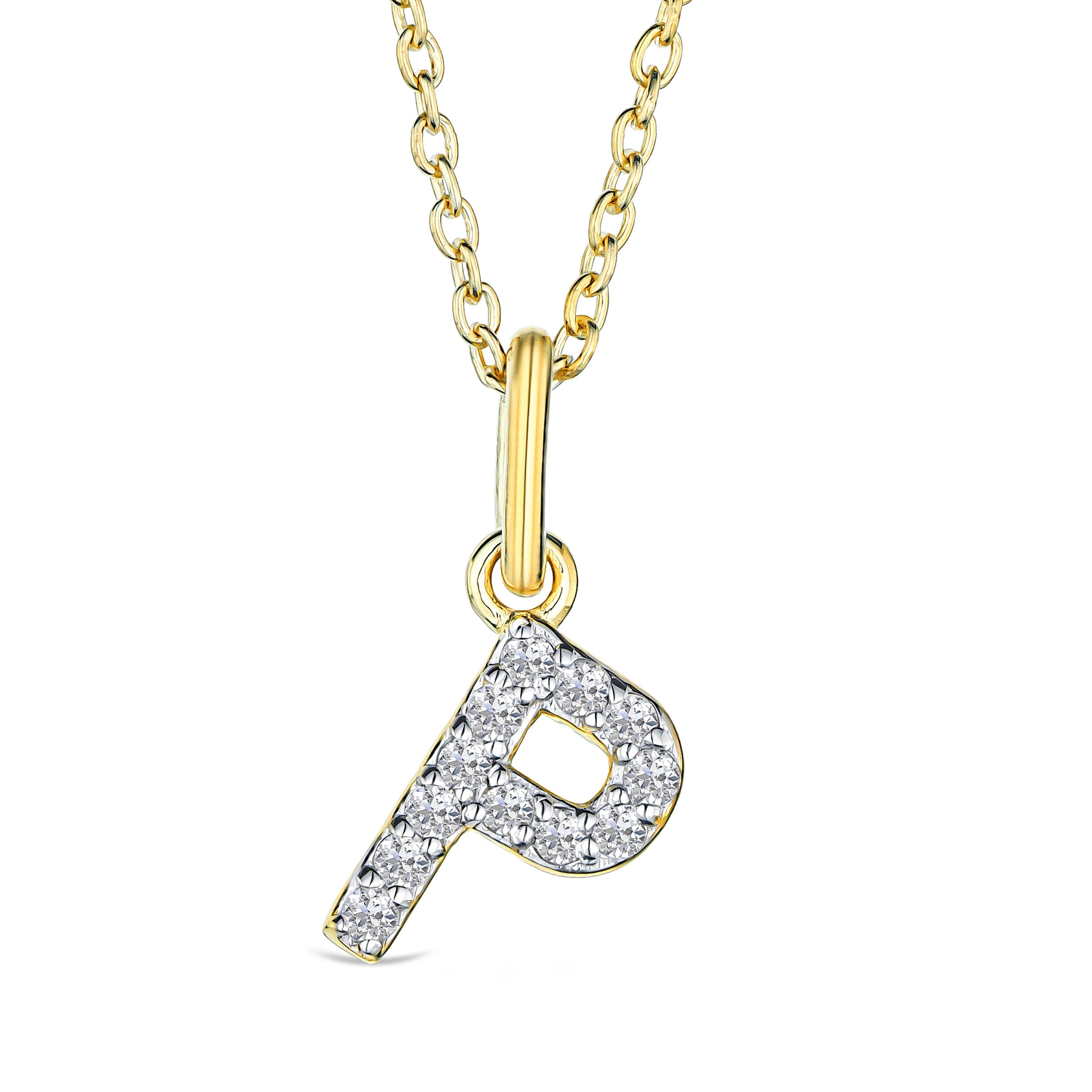 Initial Love Letter Initial P Lab Diamond Necklace set in 18K Gold Vermeil