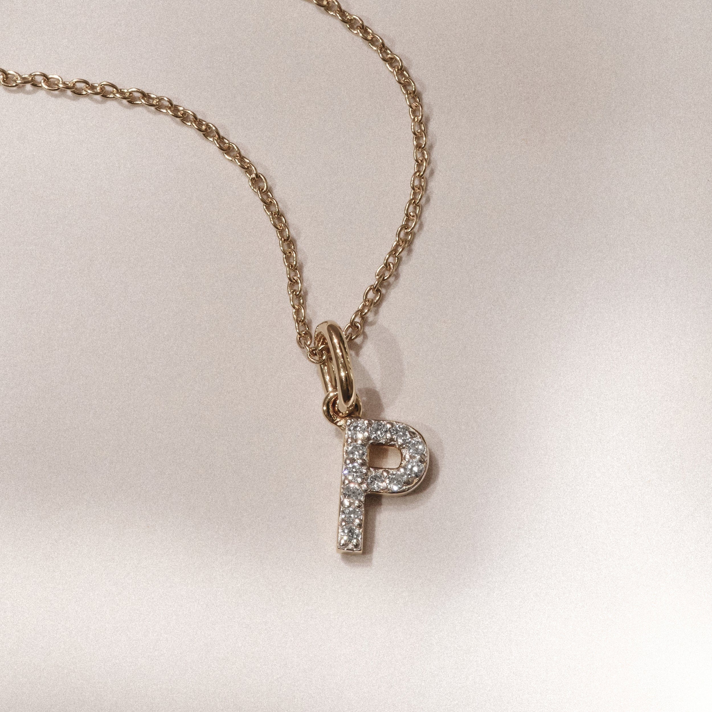 Initial Love Letter Initial P Lab Diamond Necklace set in 18K Gold Vermeil