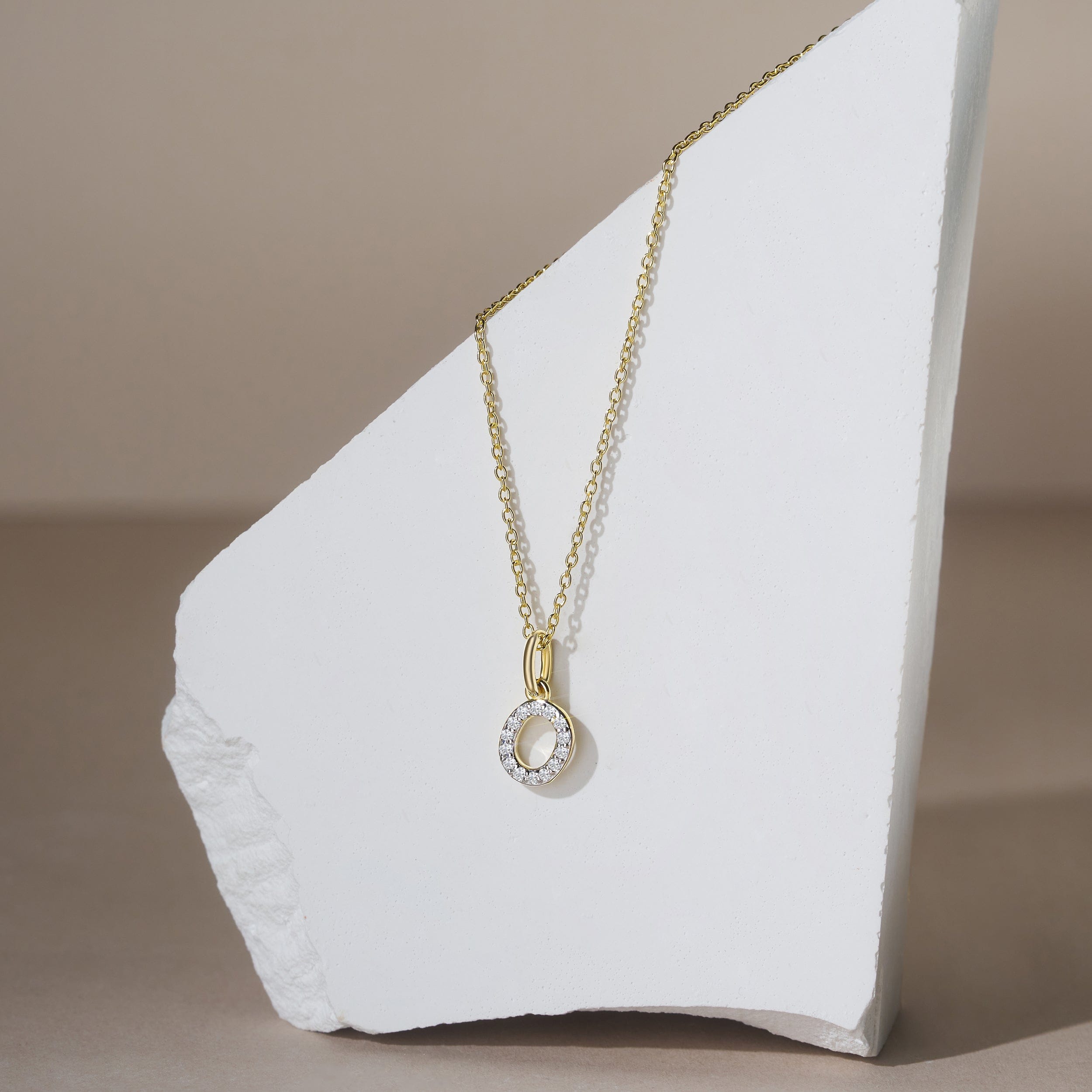 Initial Love Letter Initial O Lab Diamond Necklace set in 18K Gold Vermeil