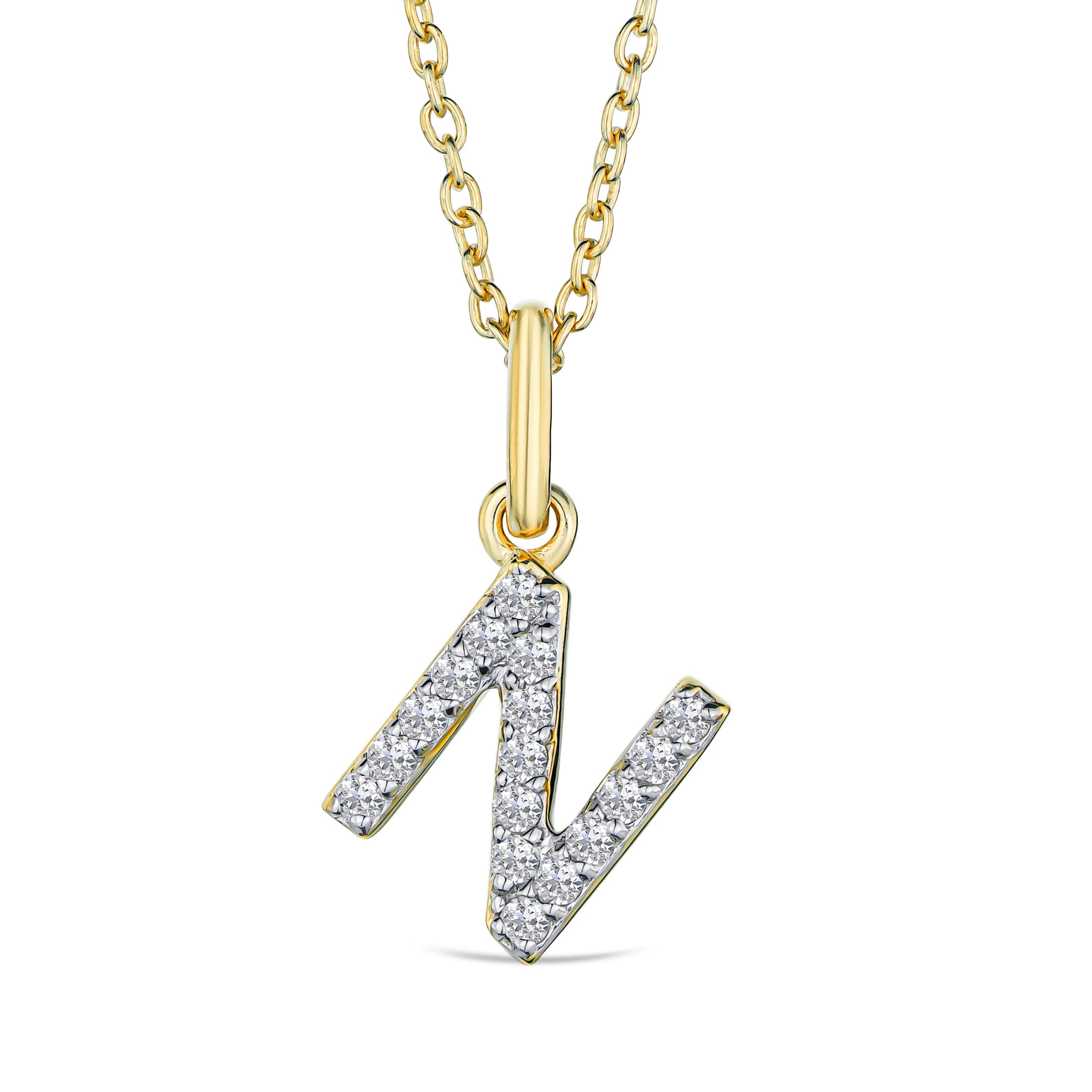 Initial Love Letter Initial N Lab Diamond Necklace set in 18K Gold Vermeil
