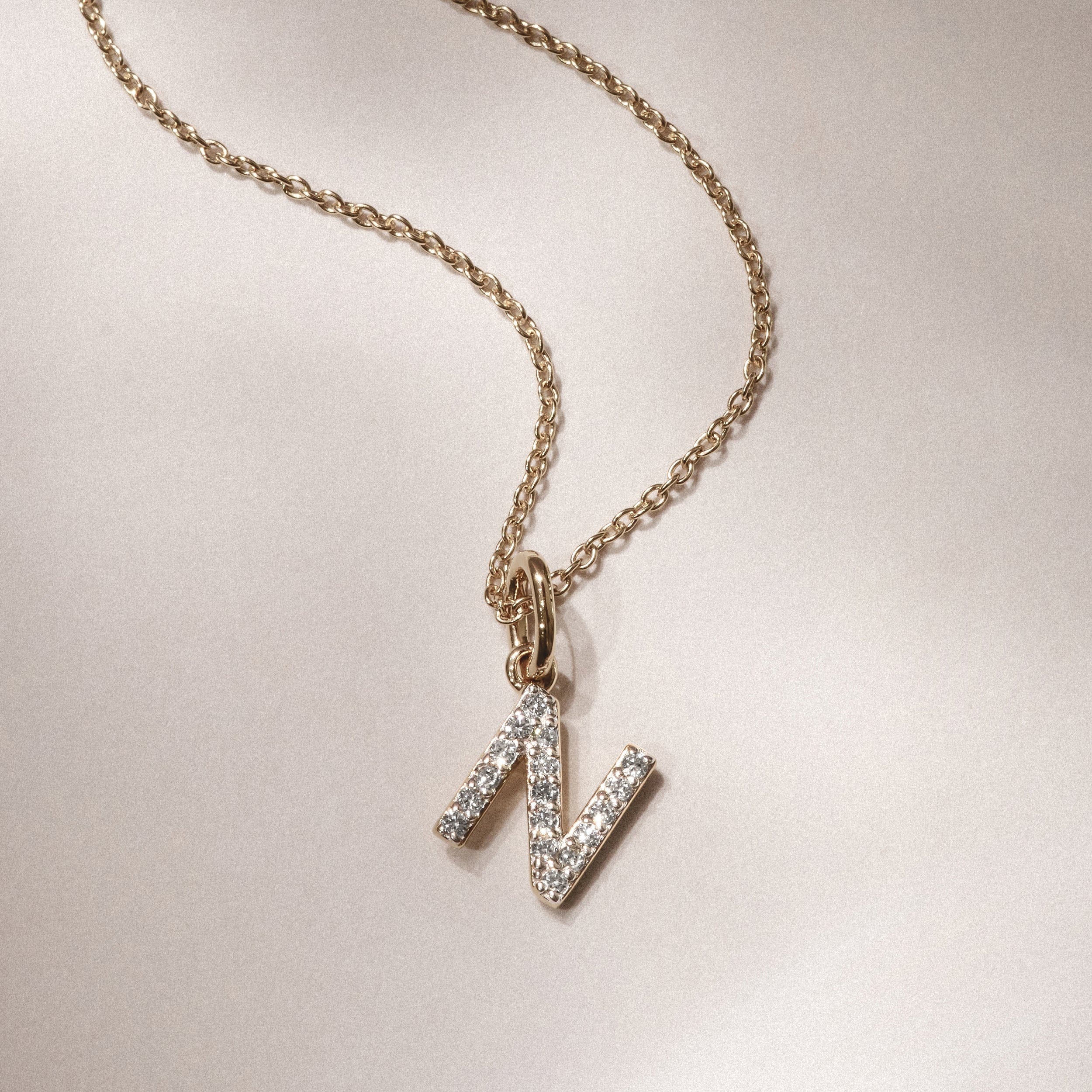 Initial Love Letter Initial N Lab Diamond Necklace set in 18K Gold Vermeil