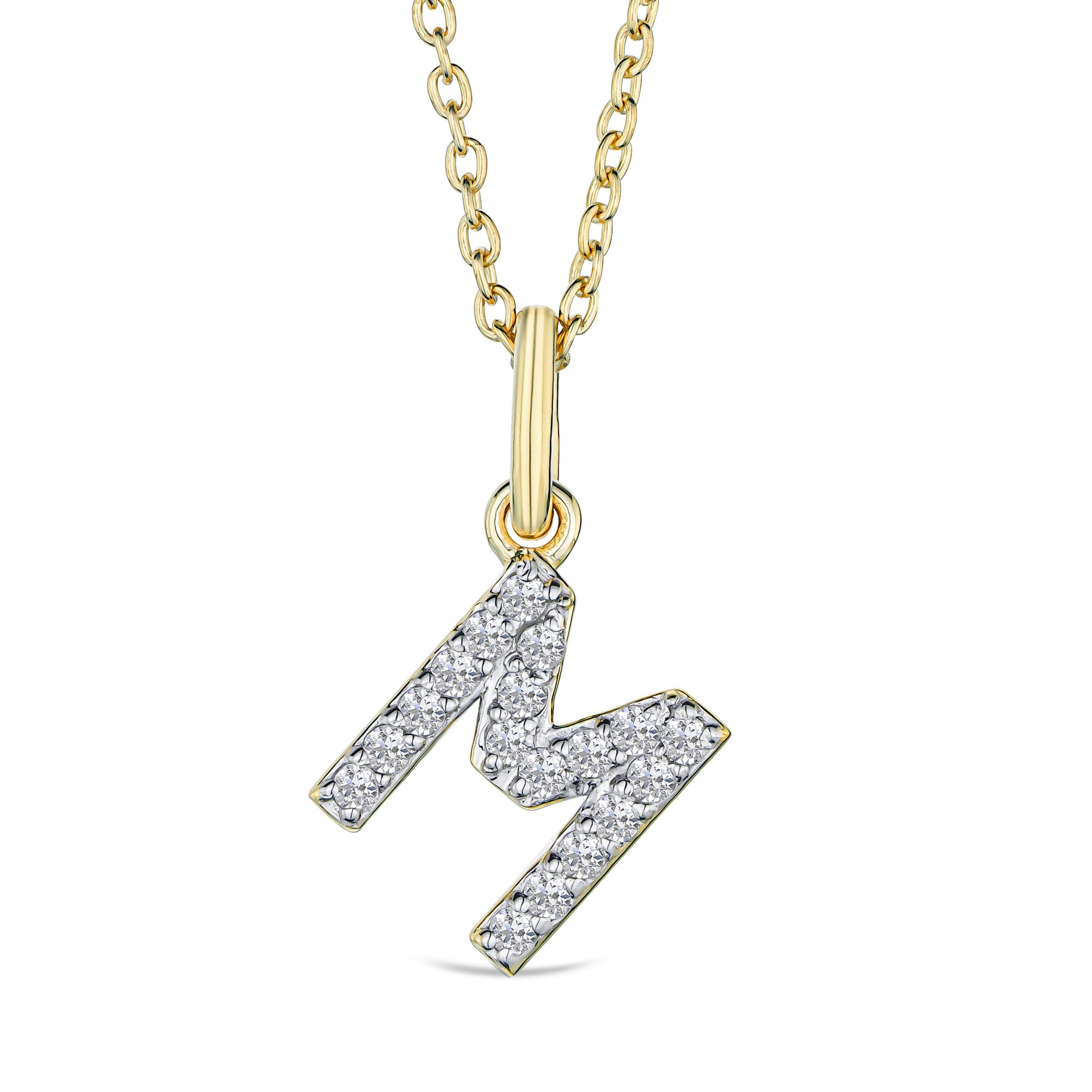Initial Love Letter Initial M Lab Diamond Necklace set in 18K Gold Vermeil
