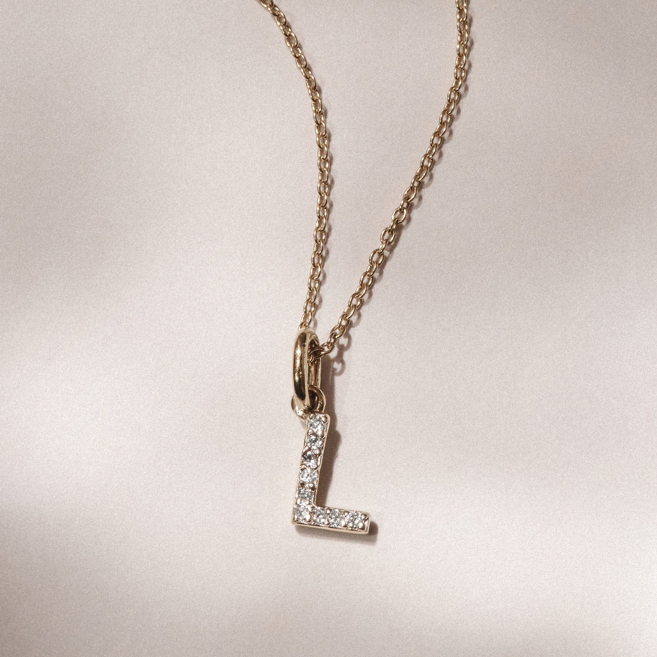 Initial Love Letter Initial L Lab Diamond Necklace set in 18K Gold Vermeil