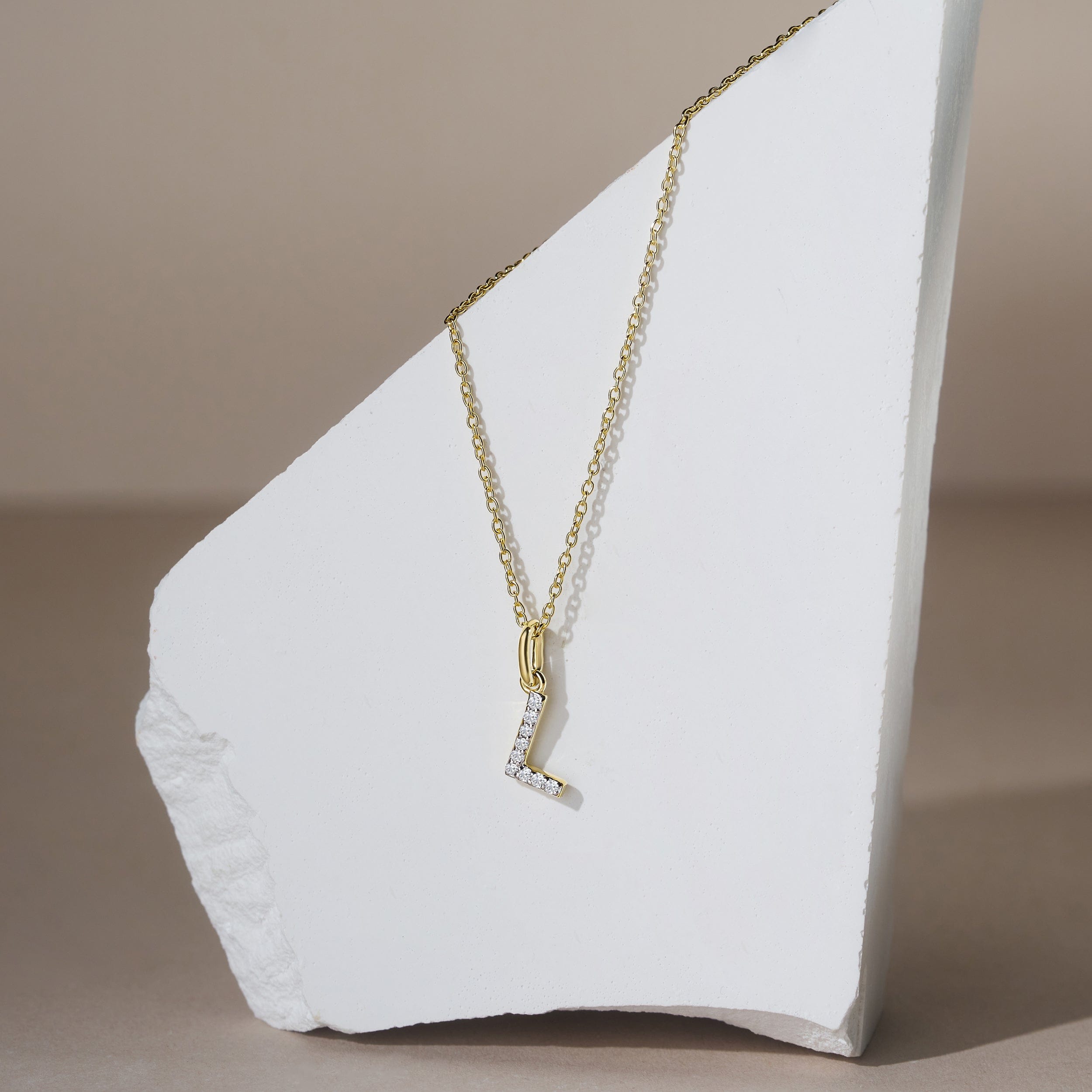 Initial Love Letter Initial L Lab Diamond Necklace set in 18K Gold Vermeil