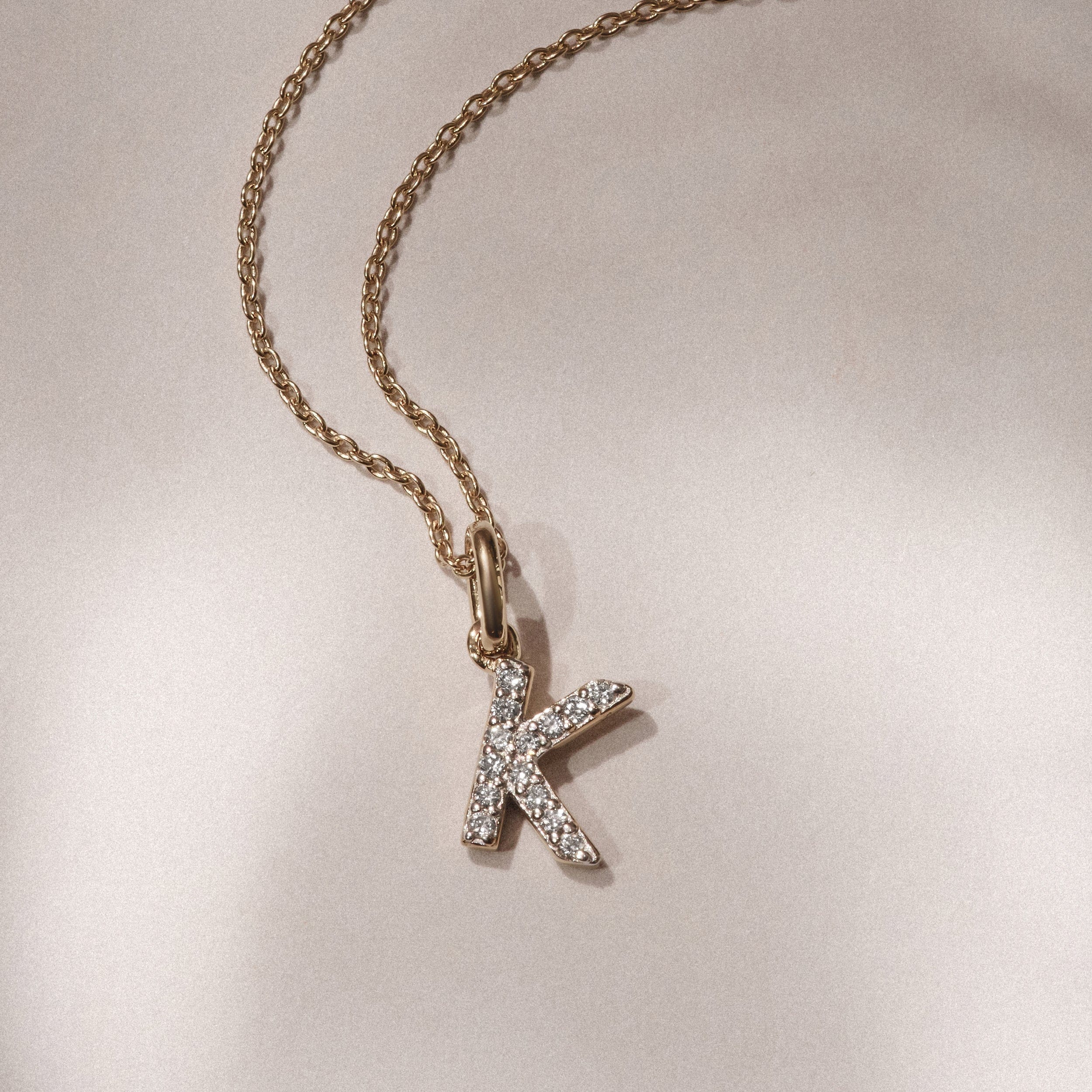 Initial Love Letter Initial K Lab Diamond Necklace set in 18K Gold Vermeil