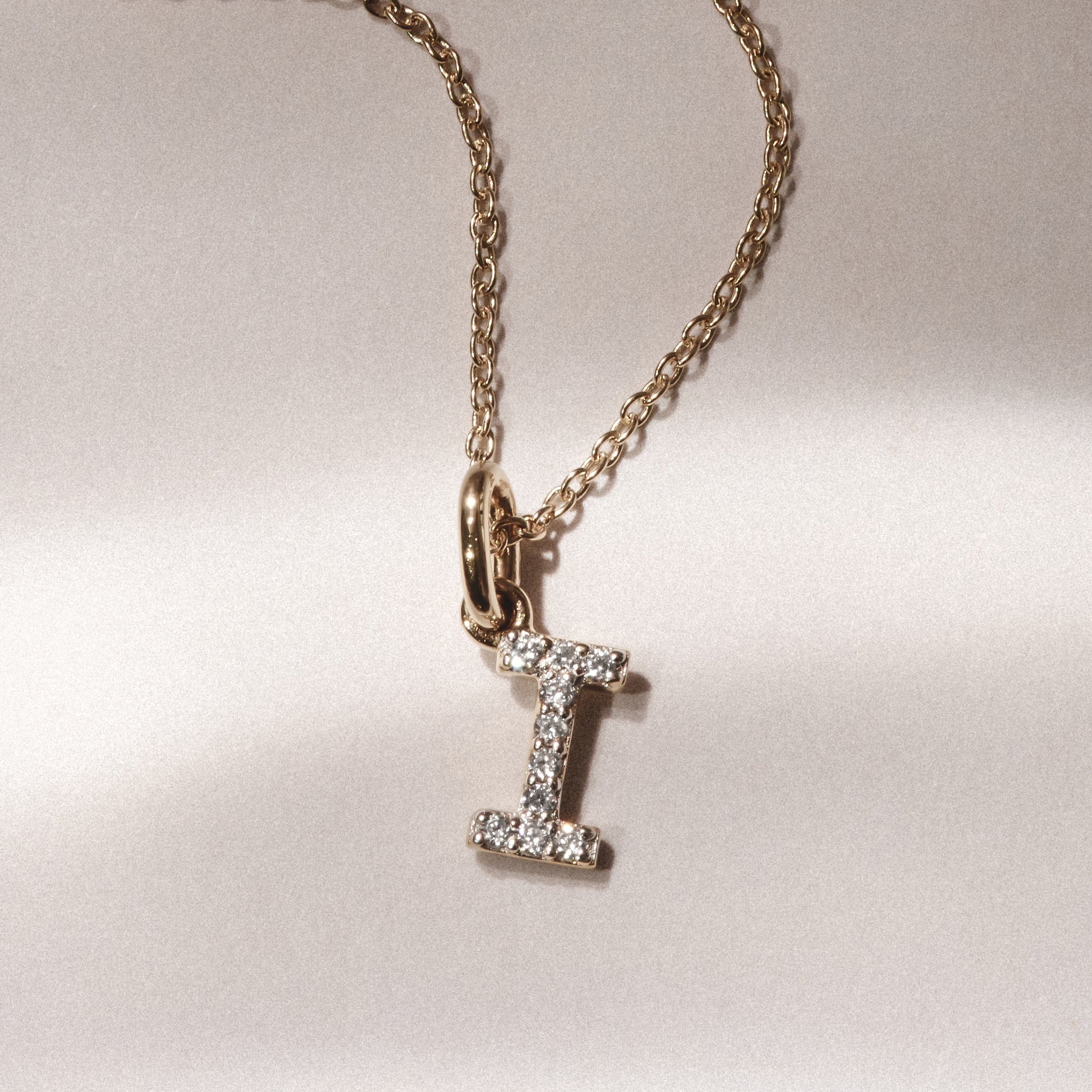 Initial Love Letter Initial I Lab Diamond Necklace set in 18K Gold Vermeil