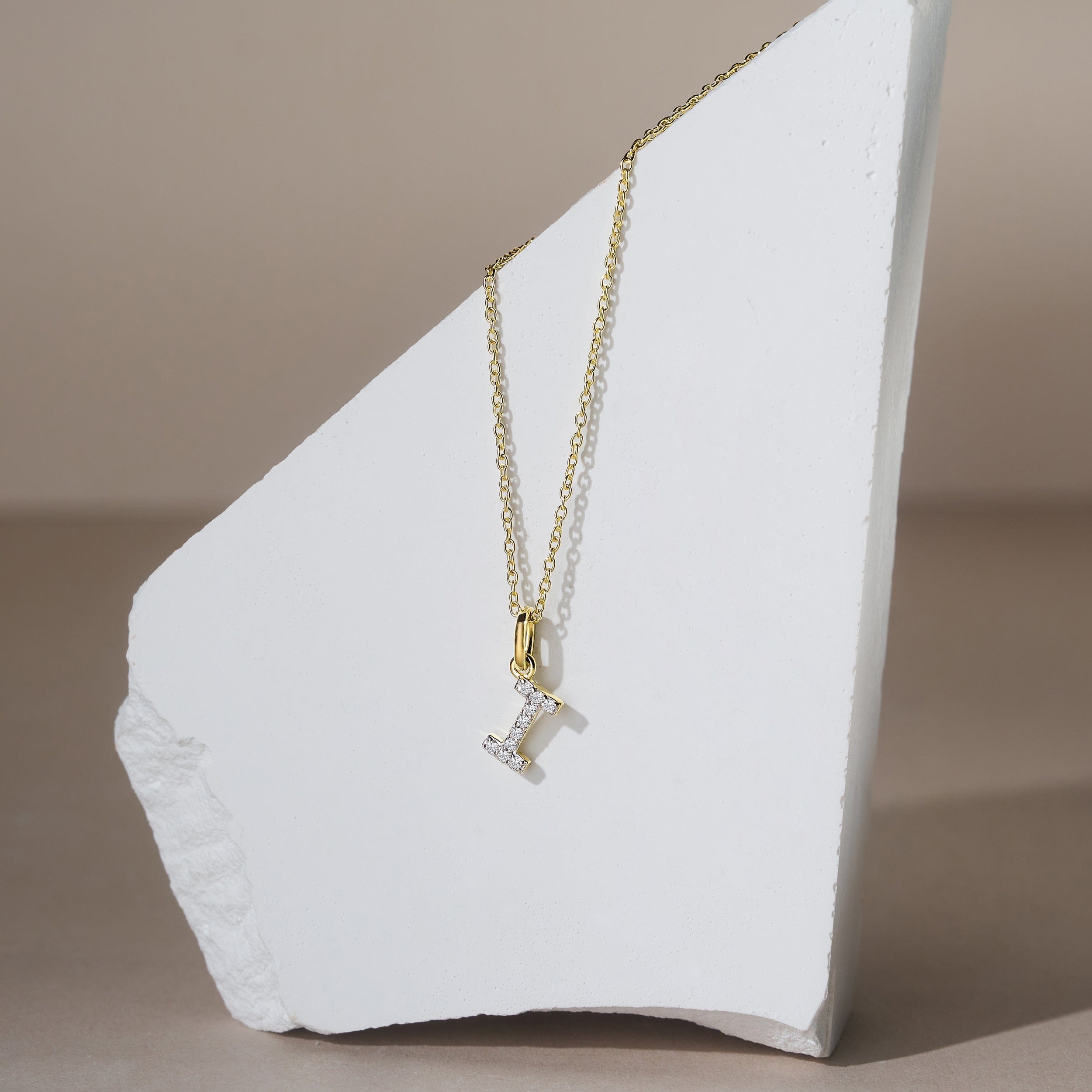 Initial Love Letter Initial I Lab Diamond Necklace set in 18K Gold Vermeil