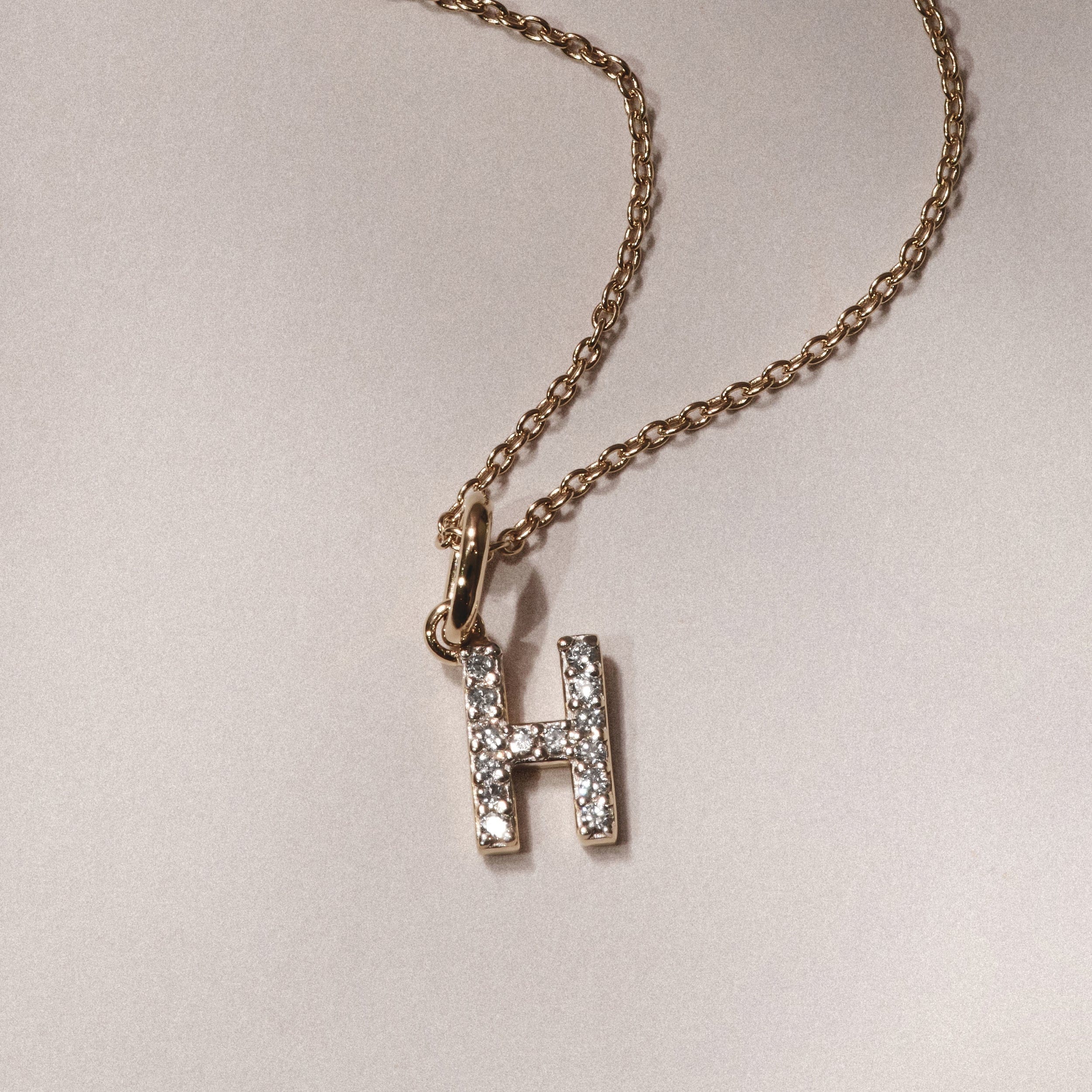Initial Love Letter Initial H Lab Diamond Necklace set in 18K Gold Vermeil