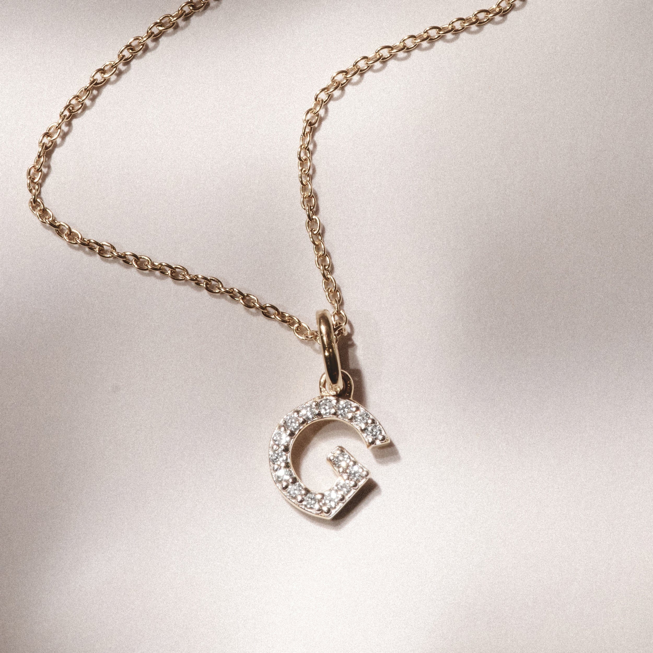 Initial Love Letter Initial G Lab Diamond Necklace set in 18K Gold Vermeil