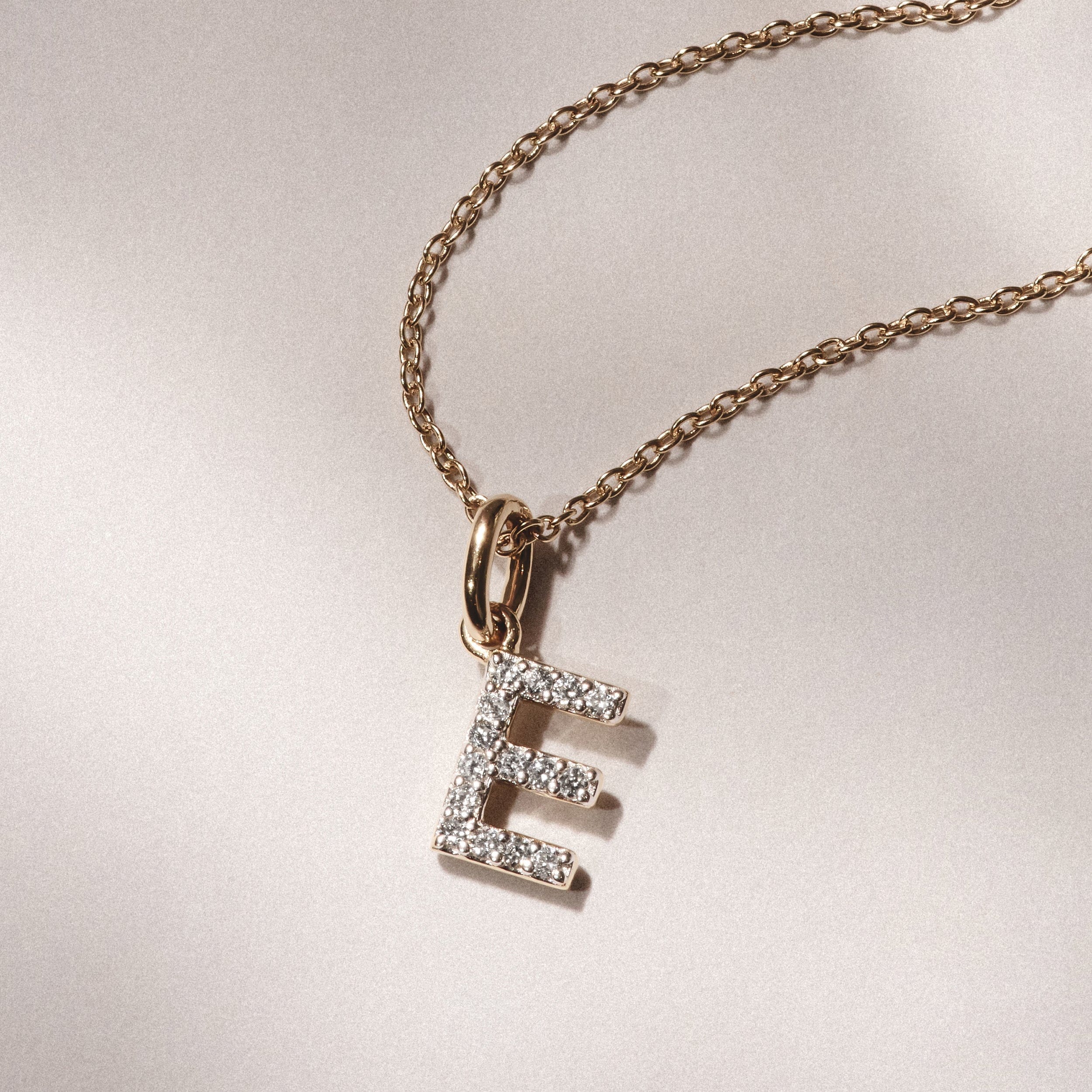 Initial Love Letter Initial E Lab Diamond Necklace set in 18K Gold Vermeil