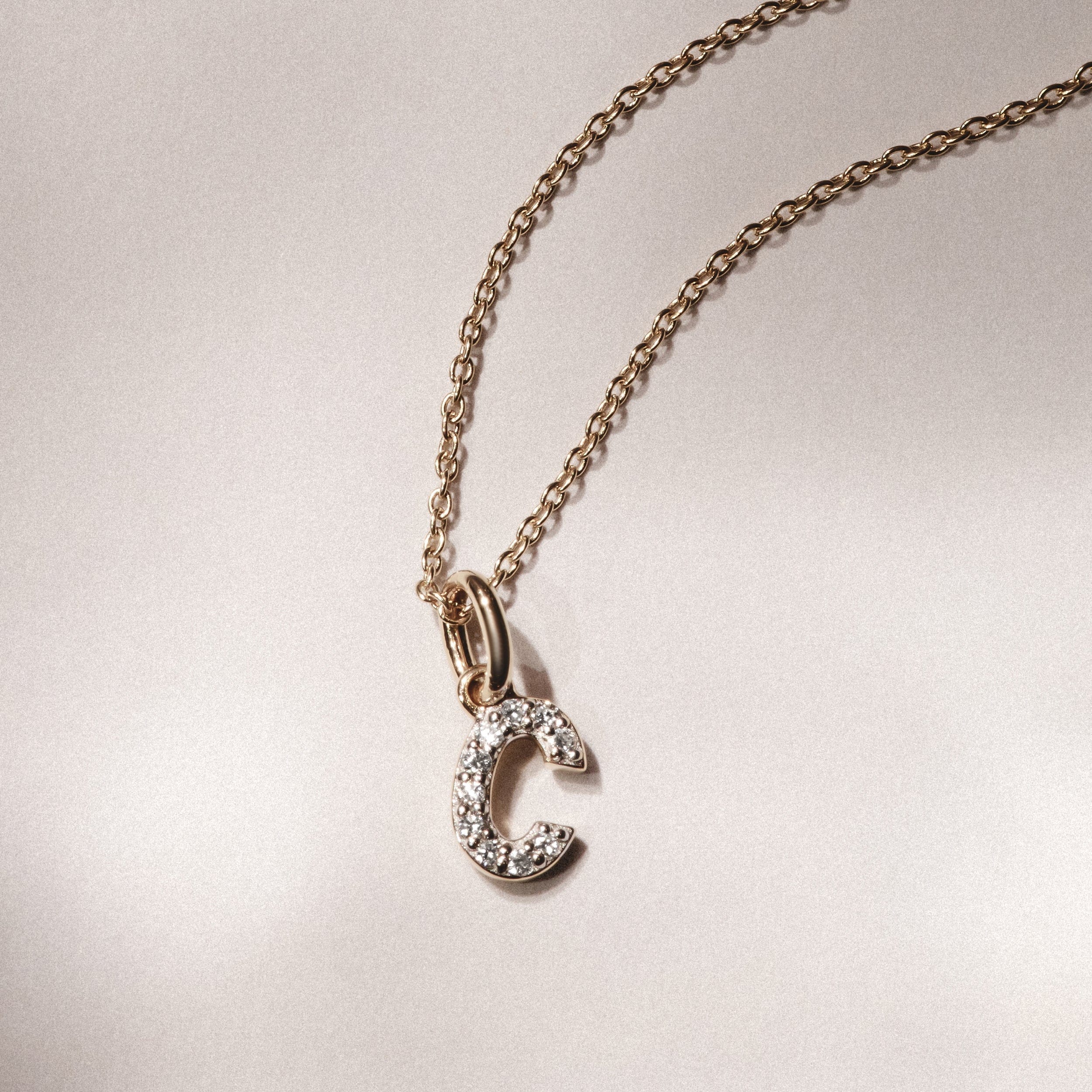 Initial Love Letter Initial C Lab Diamond Necklace set in 18K Gold Vermeil